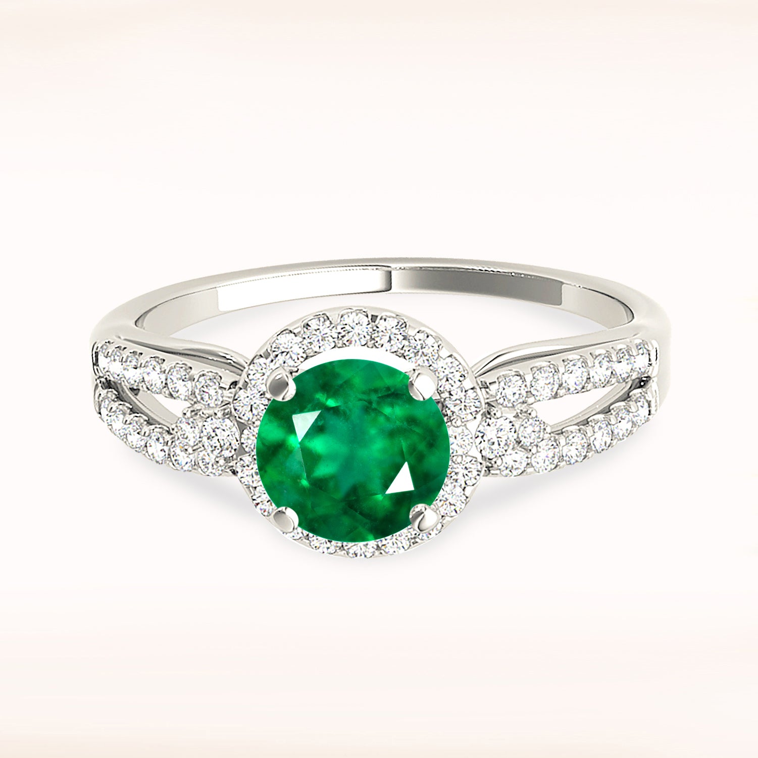 1.15 Carat Genuine Emerald Halo Ring with Open Leaf Diamond Band - Perfect for Engagement, Wedding & Anniversary Gifts