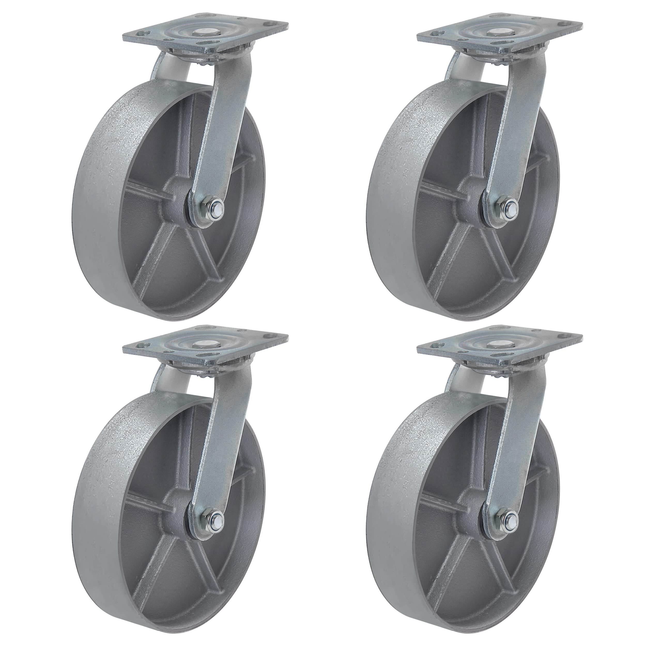 Heavy Duty 8 Inch Steel Cast Iron Caster Wheels - Set of 4 with Swivel for Tool Boxes, Workbenches & Industrial Equipment - 5200 LB Capacity - Perfect for Workshops, Garages & Warehouse Applications