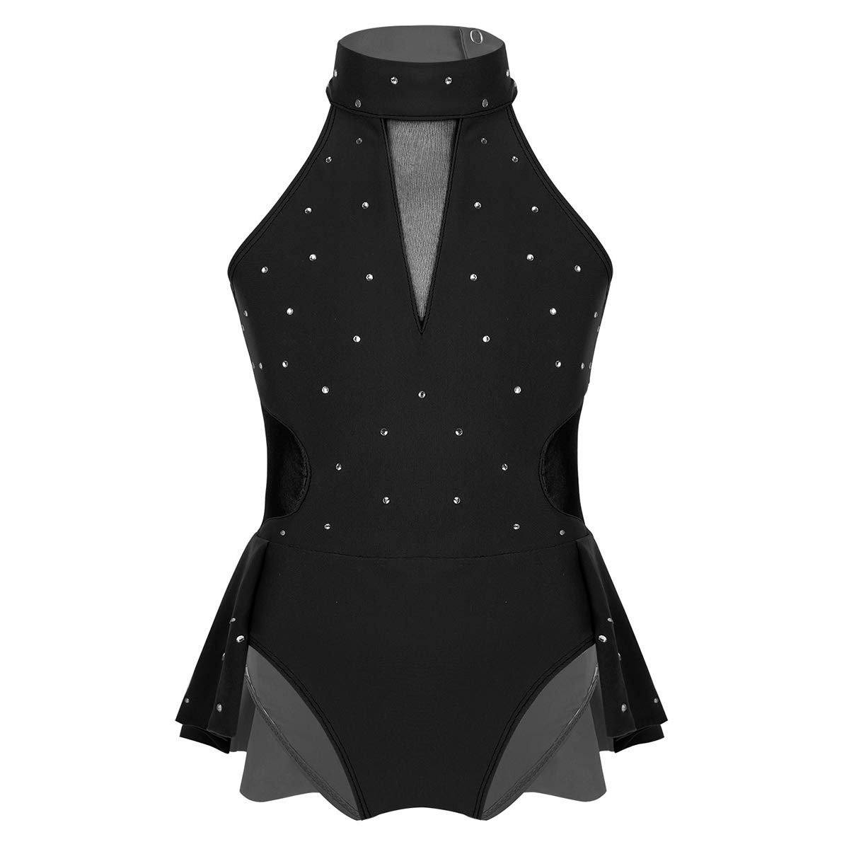 Kids Girls Sleeveless Sparkly Rhinestone Leotard Dress with Cutout Back for Ice Skating, Roller Skating, Ballet Dance, Gymnastics & Performance Costume