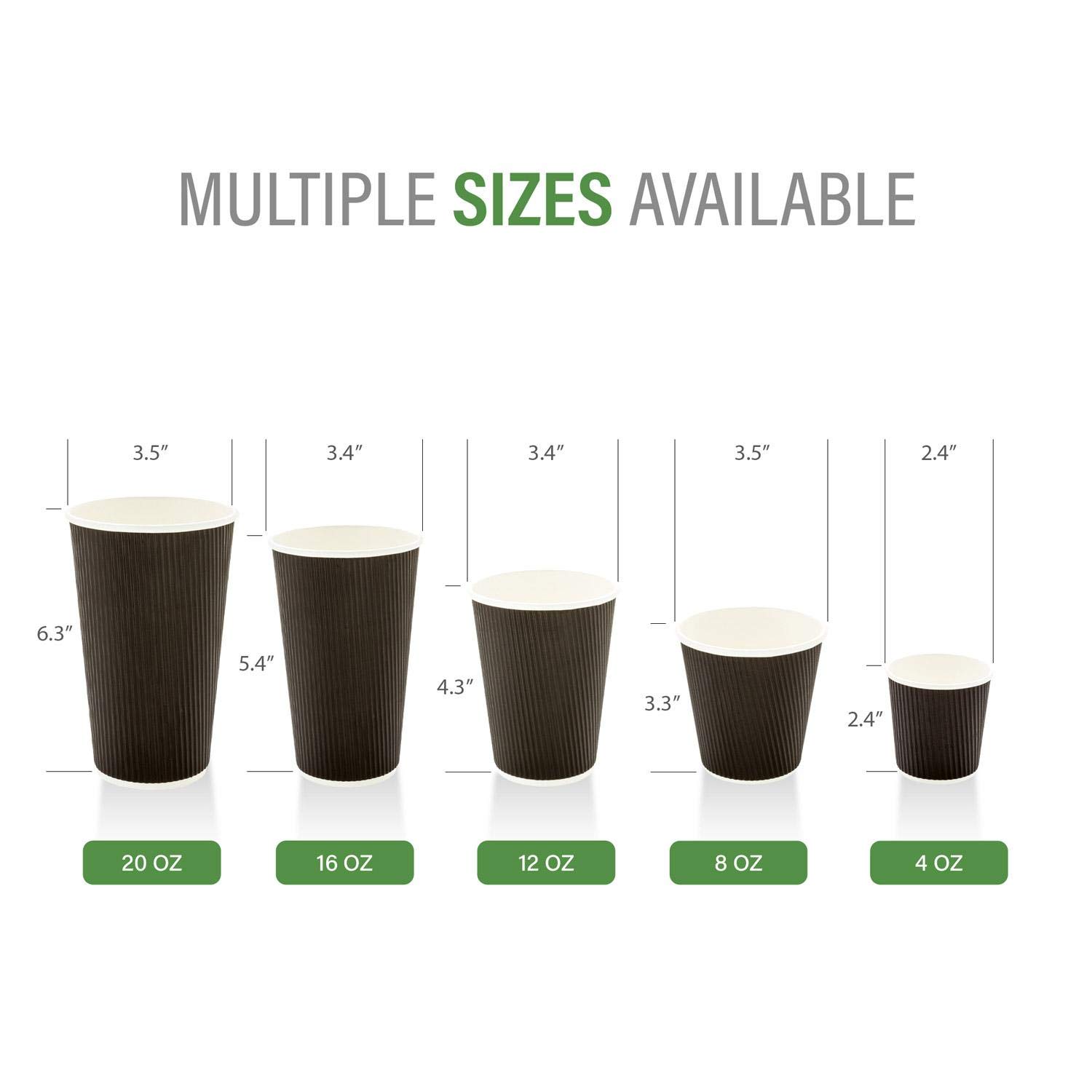 20oz Ripple Insulated Coffee Cups - 250 Pack Double Wall Corrugated Paper Cups with Secure Grip | Eco-Friendly & Leakproof Black Ribbed Coffee Cups | Perfect for Coffee Shops, Offices & Catering Events (Lids Sold Separately)