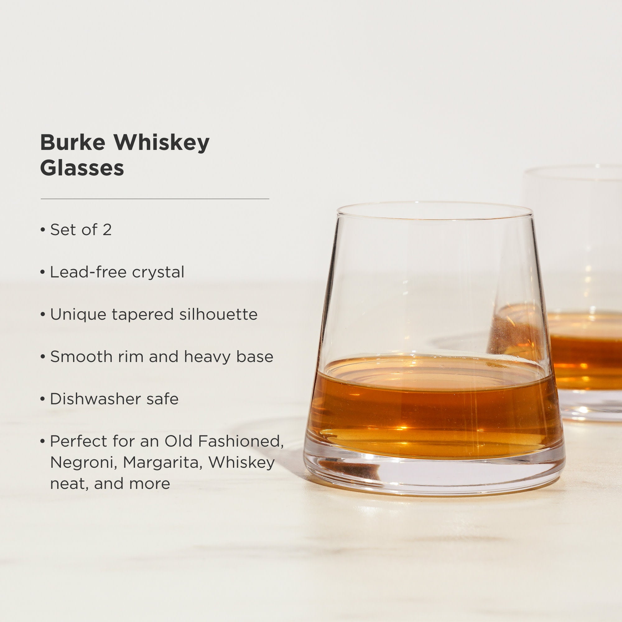 Premium Burke Crystal Whiskey Glasses Set of 2 - Elegant Cut Glass Tumbler for Bourbon, Scotch & Cocktails - Perfect for Home Bar, Gifts & Entertaining