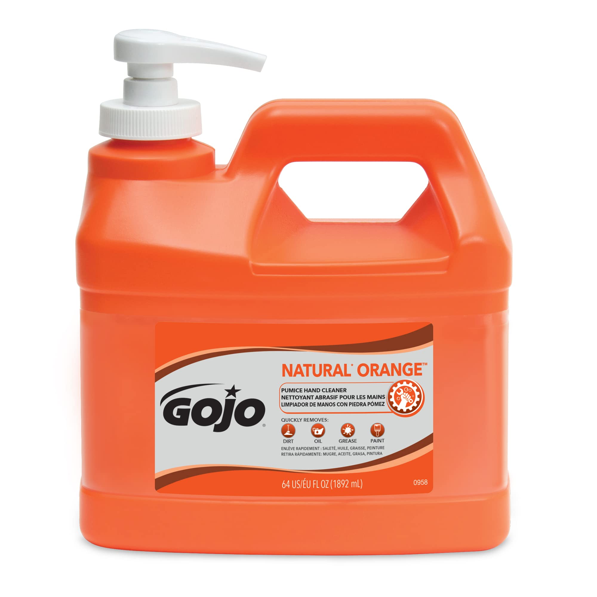 GOJO NATURAL ORANGE Pumice Hand Cleaner - 1/2 Gallon Fast-Acting Lotion with Pumice in Pump Bottle (Pack of 1) - Ideal for Mechanics, Gardeners & DIY Enthusiasts - 0958-04