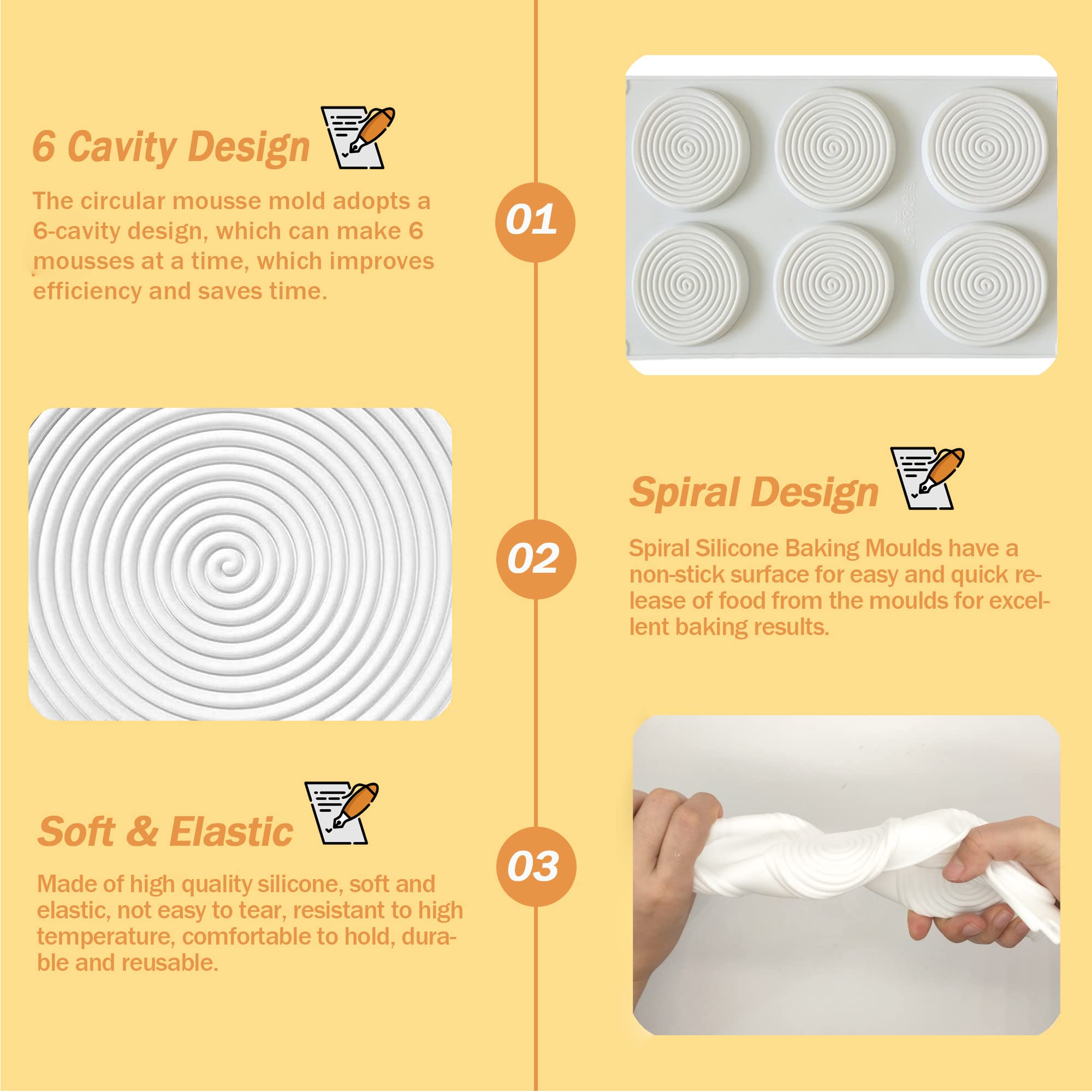 6-Piece 3D Spiral & Flat Silicone Baking Molds Set for Cakes, Muffins, Bread & Fruit - Perfect for Home Baking, Party Desserts & DIY Treats