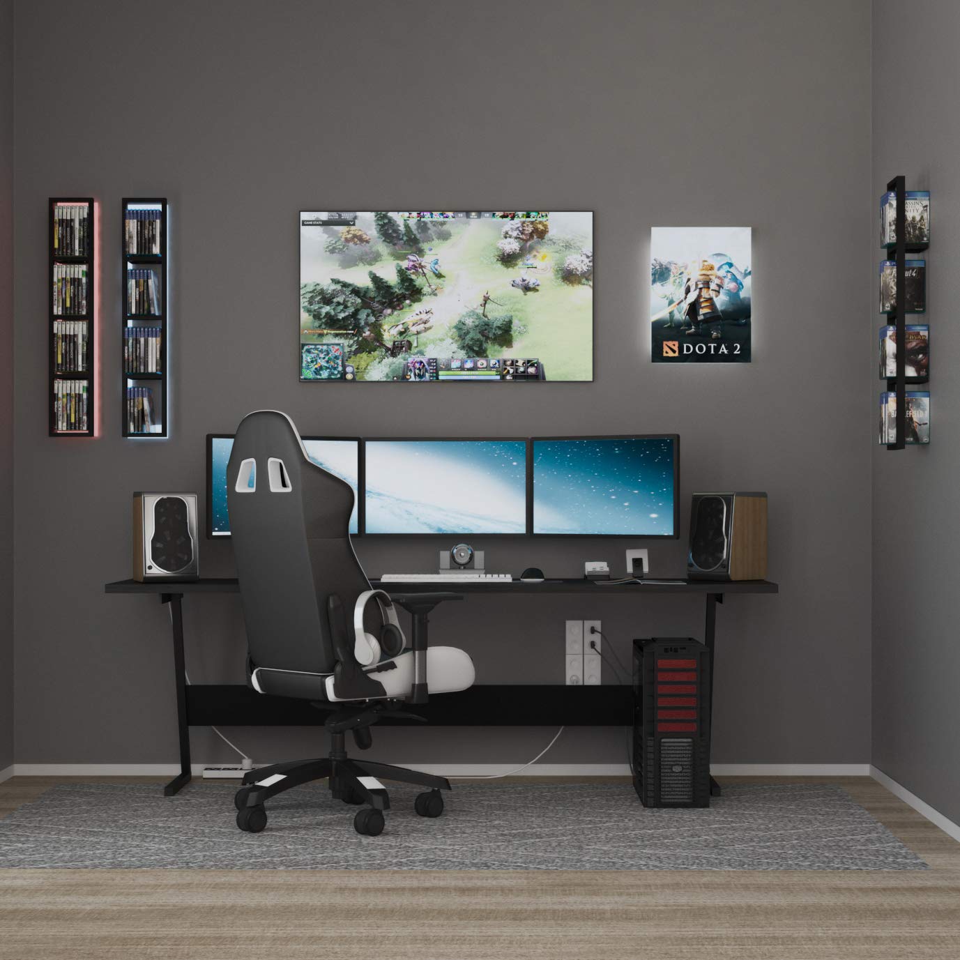Black Floating Wall Shelves Set of 3 - 34 Inch Modern Storage Shelves for Video Games, DVDs, CDs & Home Decor - Perfect for Living Room, Bedroom & Office Organization