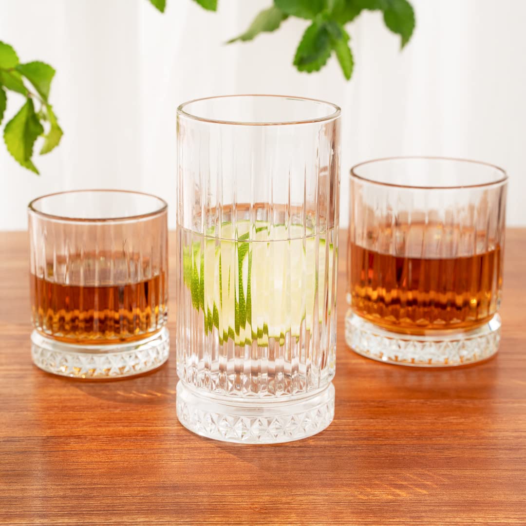 Restaurantware Elysia 15 oz Clear Drinking Glasses Set of 12 - Heavy Weighted Base Lead-Free Glass Tumblers for Water, Soda, Juice & Lemonade | Dishwasher Safe Barware for Restaurants, Parties & Home Use