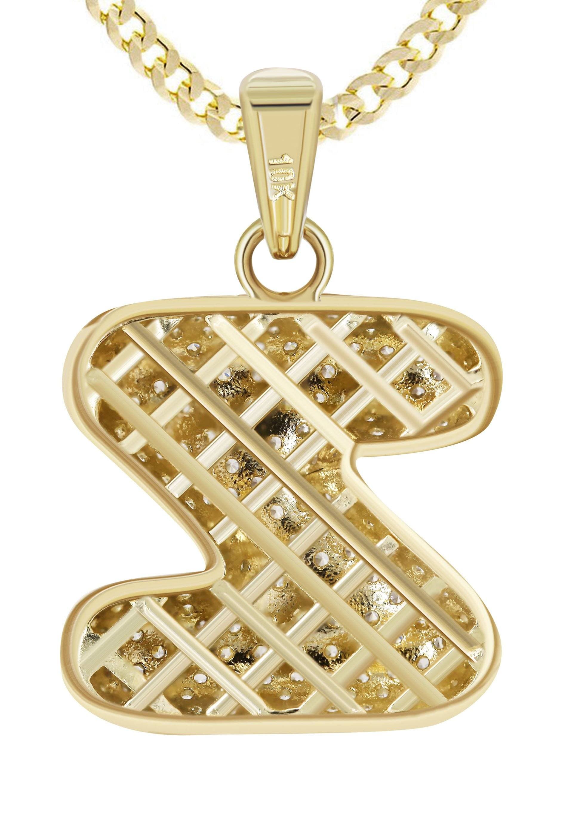 10K Yellow Gold Bubble Letter Z CZ Necklace - 15 Grams | Elegant Cubic Zirconia Pendant for Women | Perfect Gift for Birthday, Anniversary & Graduation | Trendy Layering Jewelry for Everyday Wear