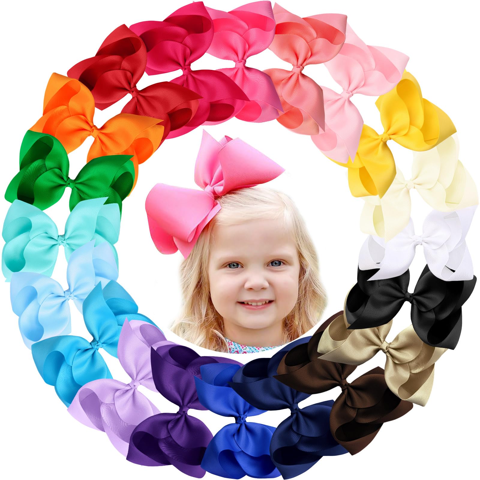 Oaoleer 20PCS 8 Inch Hair Bows for Girls - Grosgrain Ribbon Toddler Hair Clips with Alligator Clips for Baby Girls, Kids & Teens - Perfect for School, Parties & Special Occasions