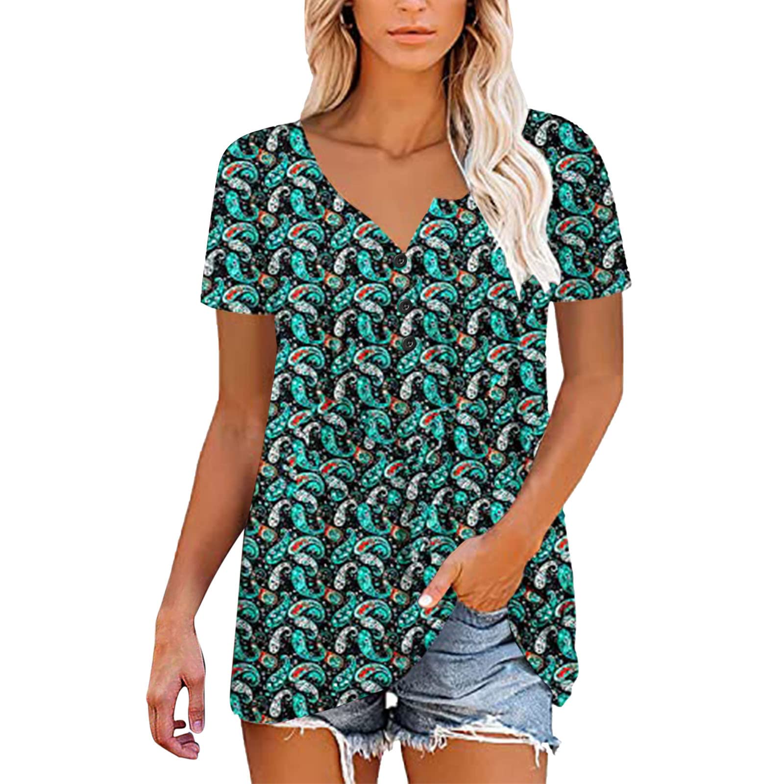 Women's V Neck Short Sleeve Criss Cross Ribbed T-Shirt Blouse - Casual & Dressy Tank Top for Everyday Wear, Office, and Date Nights