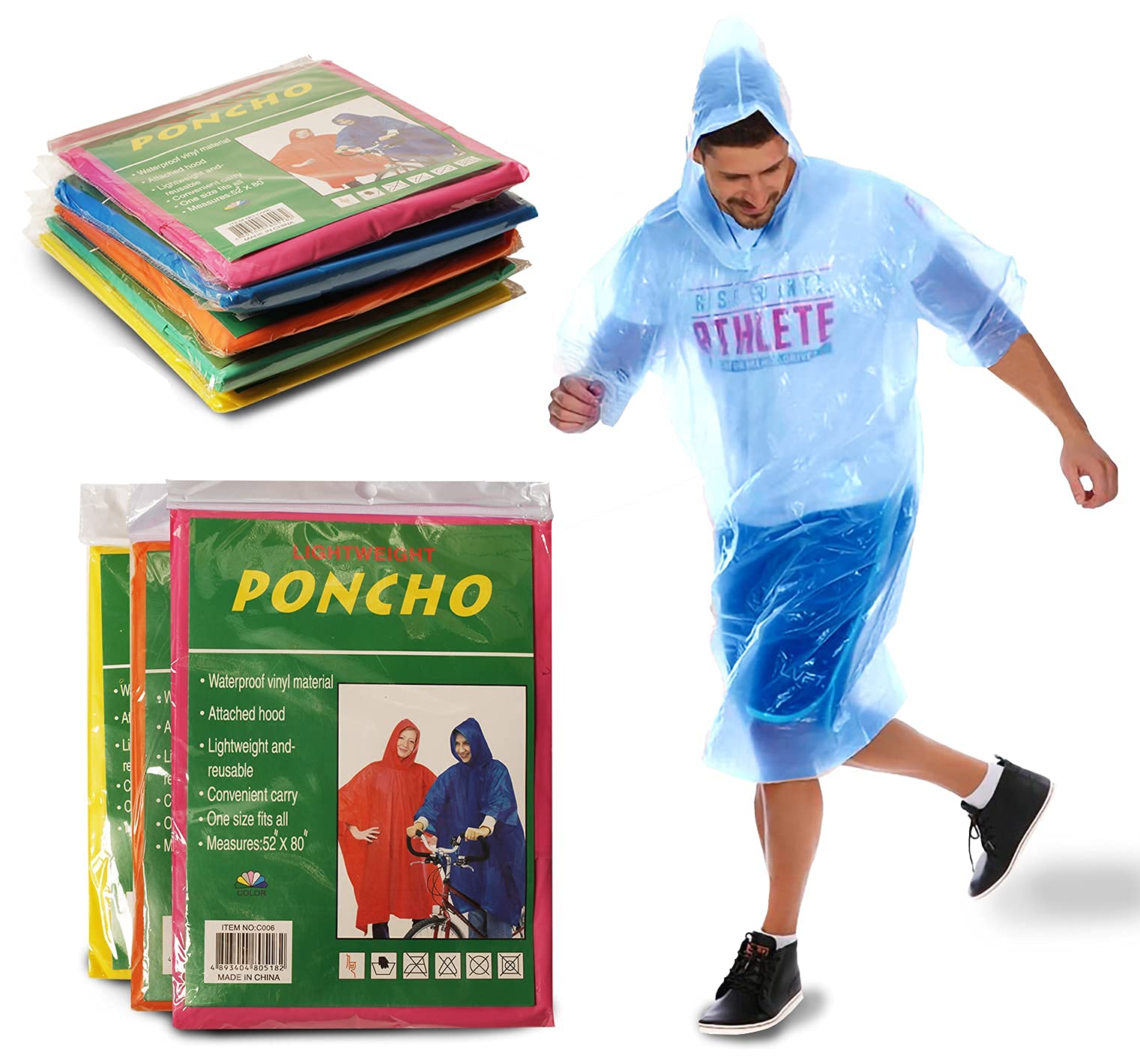Waterproof Disposable Rain Ponchos for Adults with Hood - Emergency Raincoat Bulk Wholesale - Perfect for Outdoor Events, Camping, Hiking & Emergency Preparedness