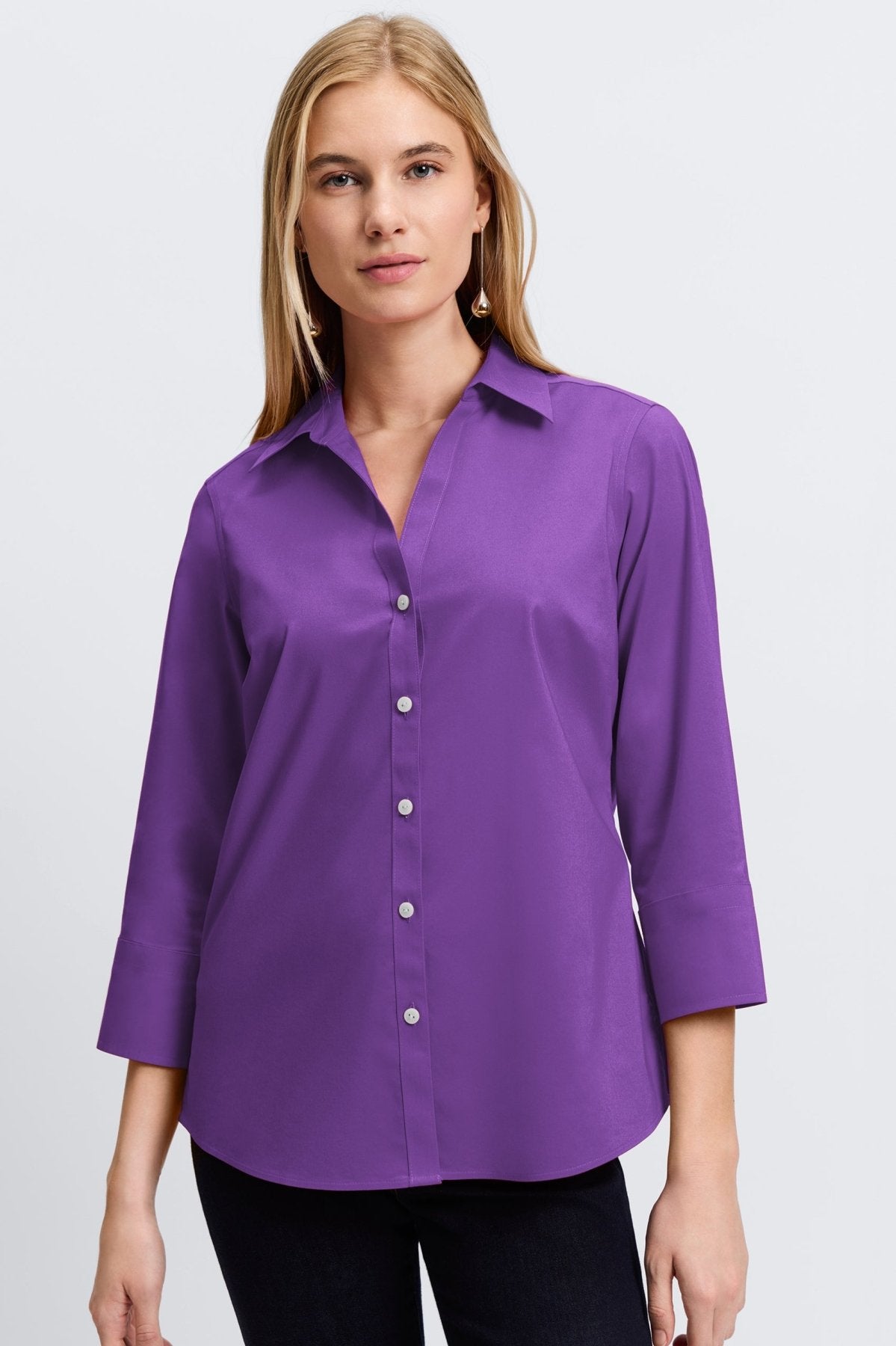 Mary No Iron Stretch 3/4 Sleeve Shirt - Wrinkle-Free Comfort Blouse for Women - Perfect for Office, Travel & Casual Wear