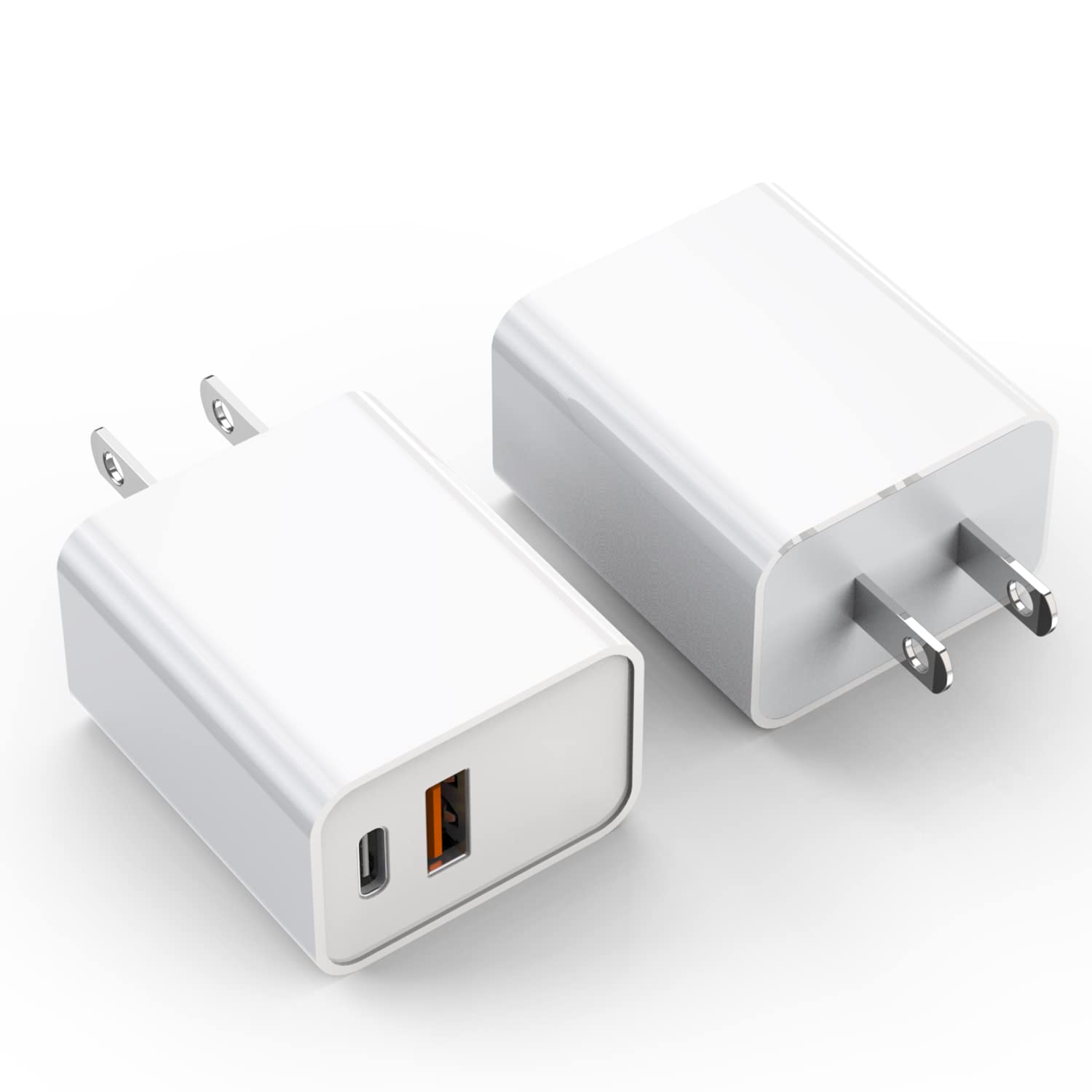 2-Pack 20W Dual Port PD Fast USB C Wall Charger with USB A - Compatible with iPhone 16/15/14/13/12/11/Pro Max/Plus/XS/XR/X, iPad, AirPods - Fast Charging Brick for Home, Office & Travel