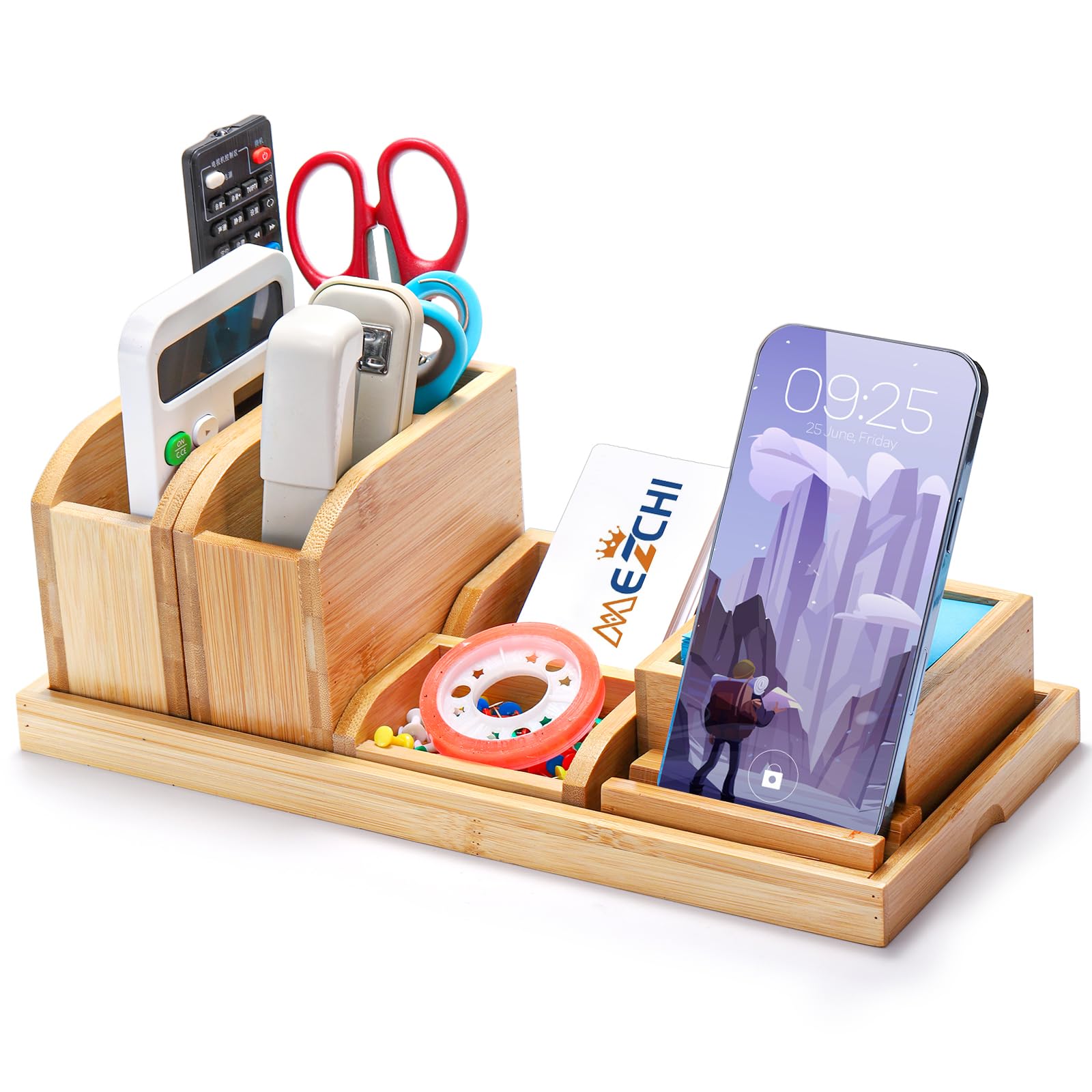 Bamboo Desk Organizer Tray Set - 7 Piece Adjustable Office Supplies Organizer with Pencil Holder, Stationery Caddy & Storage Boxes for Home Office | Perfect for Desk Organization, School Supplies & Workspace Accessories