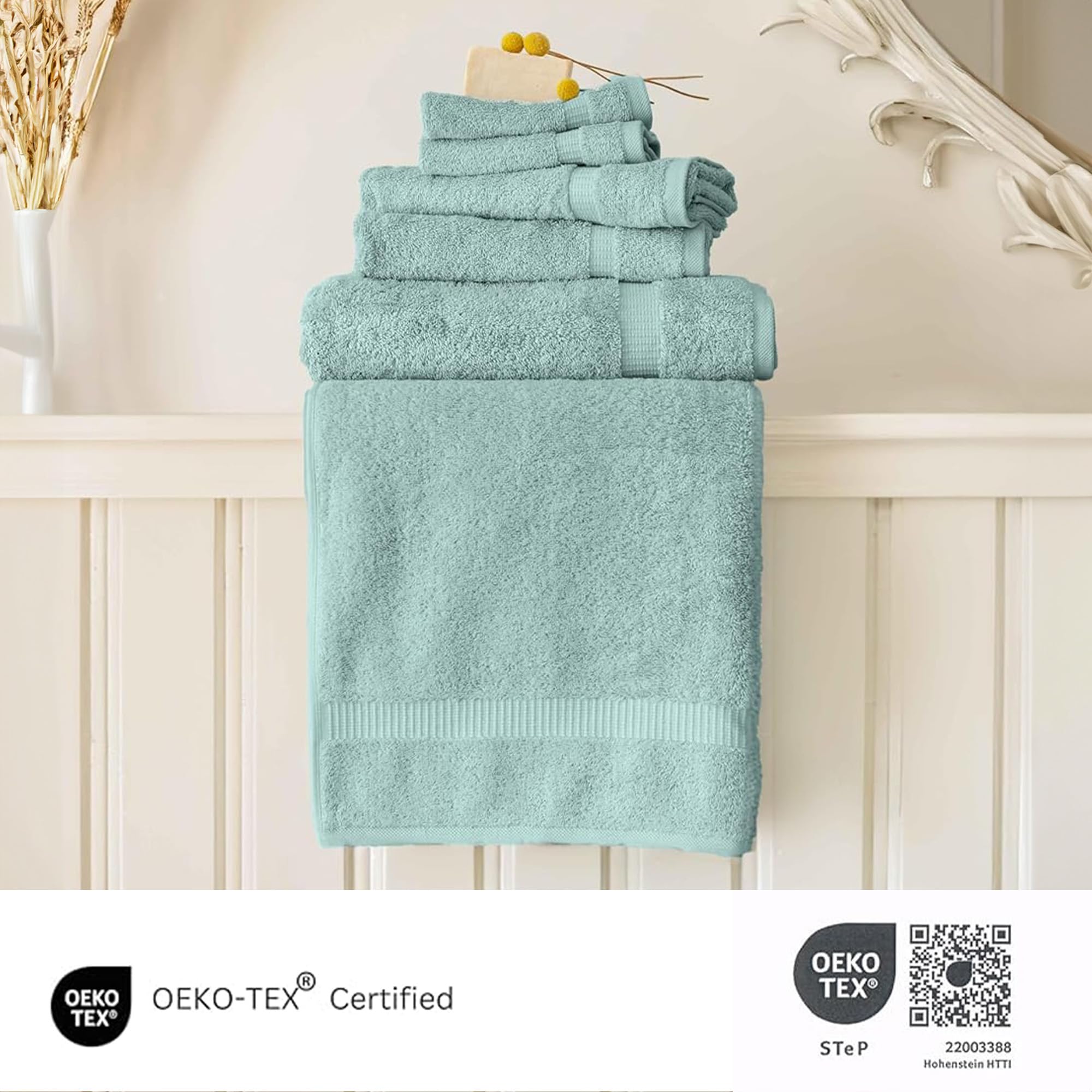 Premium 6-Piece Turkish Cotton Towel Set - Ultra Soft, Quick Drying & Highly Absorbent Bath Towels, Hand Towels & Washcloths | Luxury Spa & Bathroom Essentials for Home, Hotel & Gym Use (Seafoam Green)