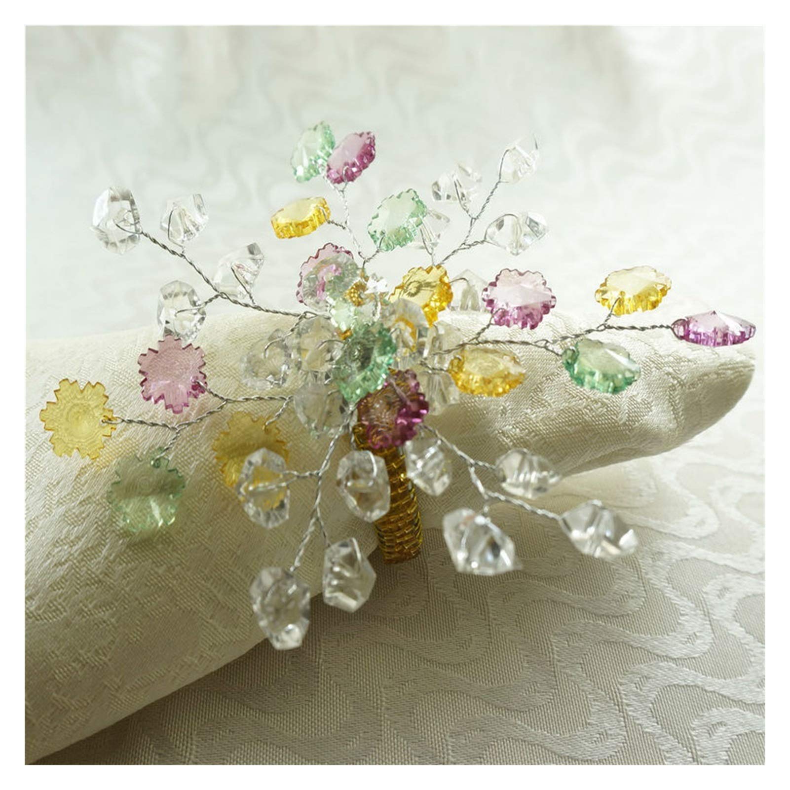 Elegant Crystal Flower Napkin Rings with Glass Beads - Gold Cloth Napkin Holders for Wedding, Party & Holiday Table Decorations