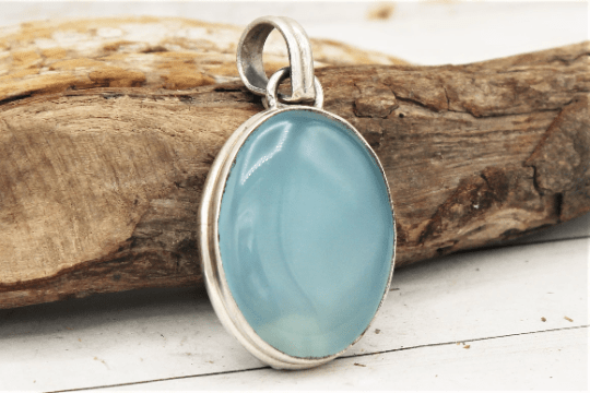 Blue Chalcedony Pendant Necklace - Natural Stone Jewelry for Women - Perfect for Spiritual Healing, Meditation & Everyday Wear