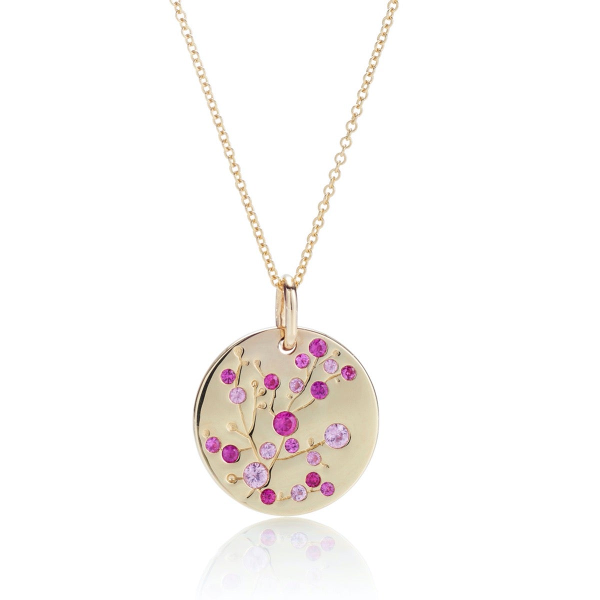 Pink Sapphire Cherry Blossom Pendant Necklace for Women - Elegant Sterling Silver Floral Jewelry Gift for Birthday, Anniversary & Valentine's Day