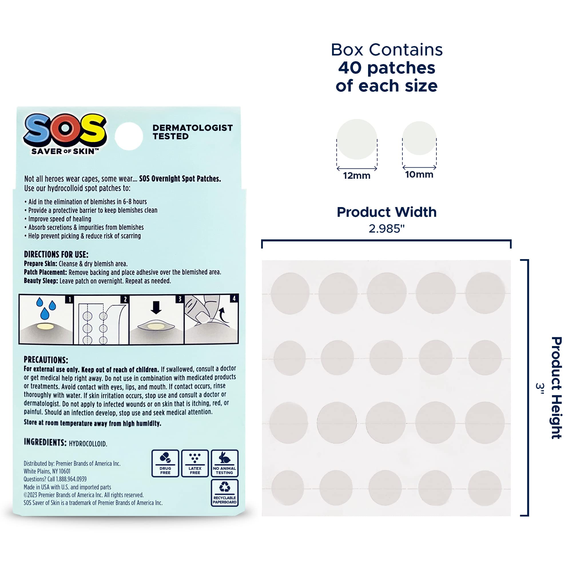 **Fast-Acting Hydrocolloid Acne Patches - SOS SAVER OF SKIN™ Blemish Patches for Pimples, Zits & Breakouts | Absorbs Fluids, Latex-Free, Vegan (40 Count, Transparent) | Perfect for Overnight Acne Treatment & Daily Skin Care**