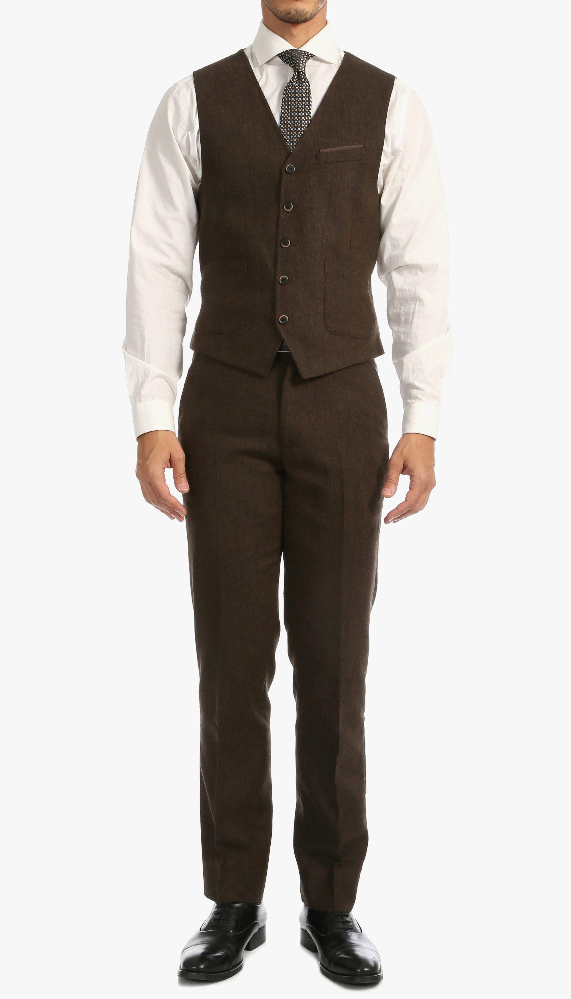 Premium Tweed Slim Fit 3-Piece Suit for Men - Cognac Brown Formal Business Attire | Wedding, Office & Special Occasion Outfit