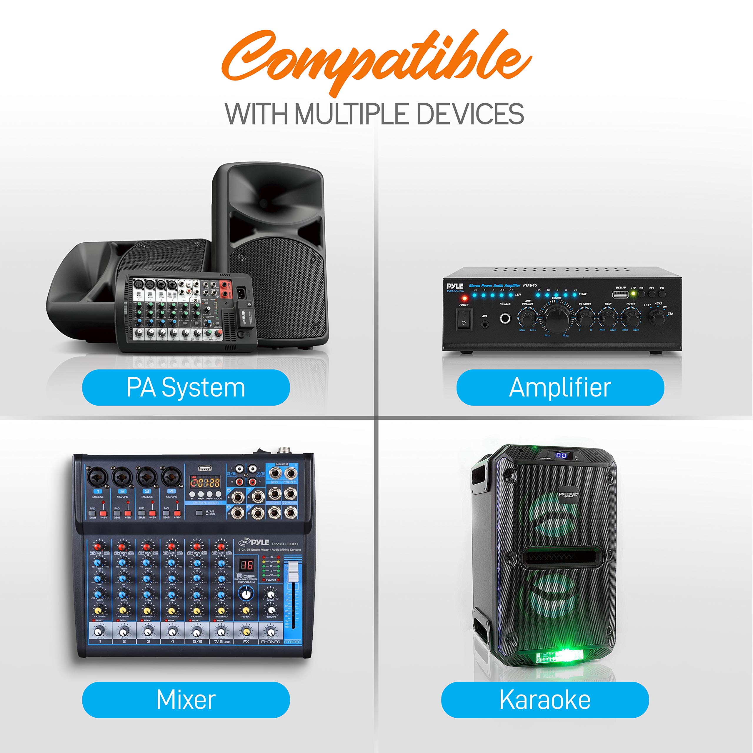 Professional 4 Channel VHF Wireless Microphone System with 4 Headset & 4 Lavalier Mics - PDWM4400 for Karaoke, DJ, PA, Church & Live Performances | Includes 4 Transmitters, Receiver & XLR/1/4
