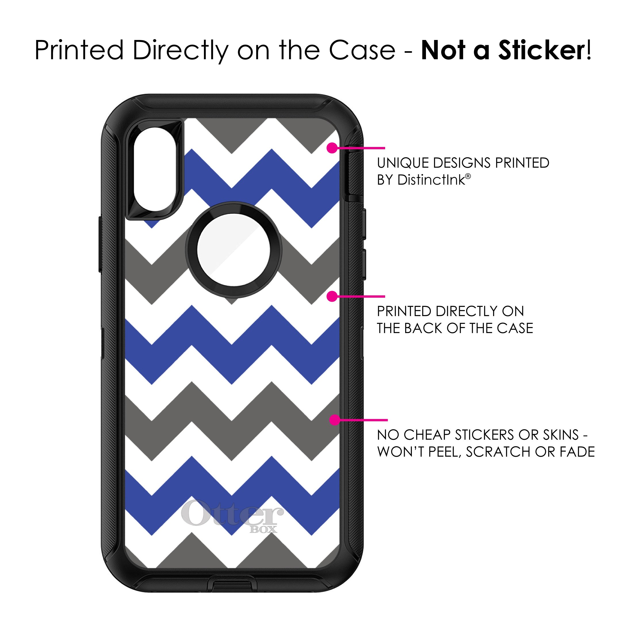 DistinctInk Protective Case for iPhone XR (6.1 Inch) - Shockproof & Anti-Scratch Cover with Blue Grey Chevron Stripes Design | Replacement for OtterBox Defender | Perfect for Outdoor Activities, Travel & Daily Use