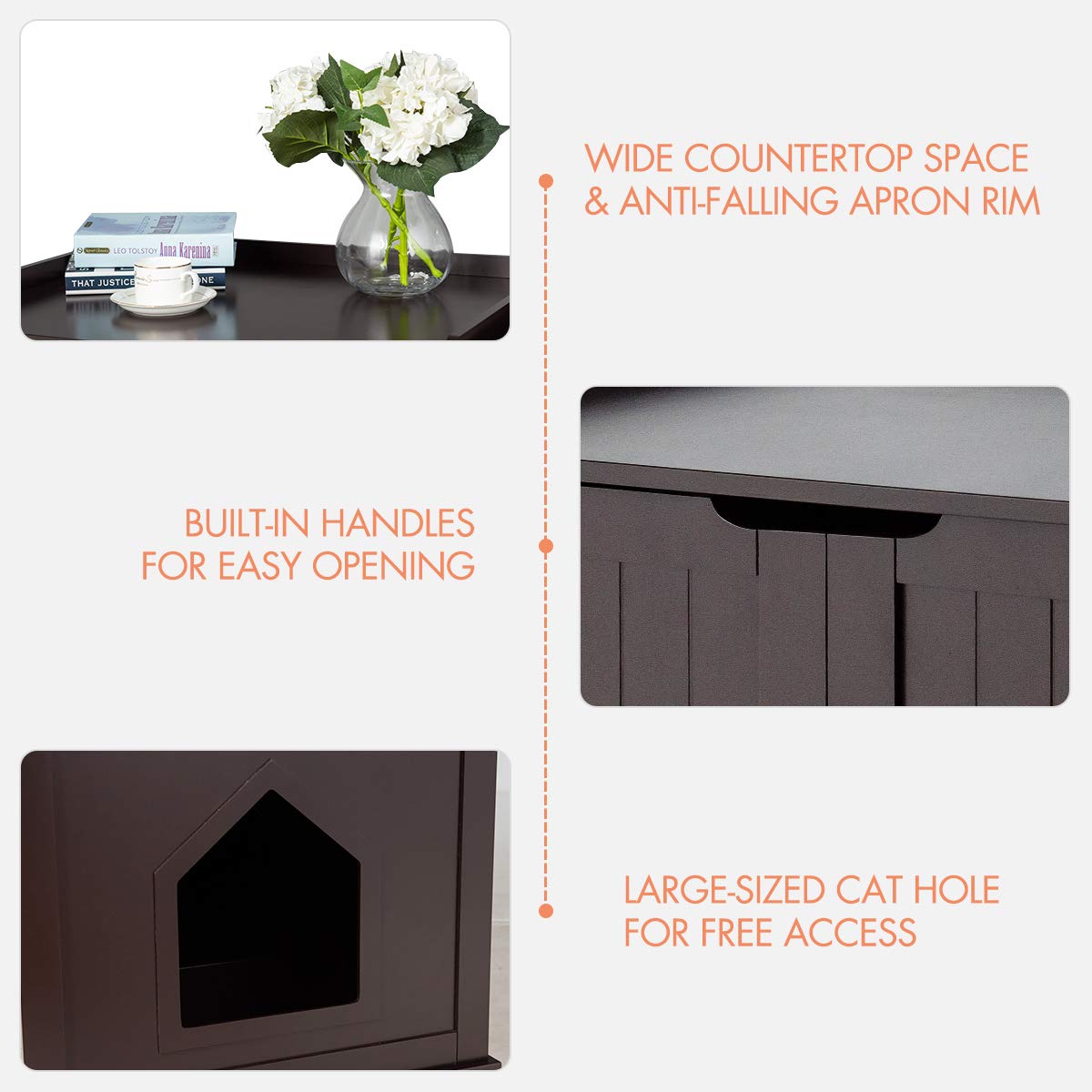 Tangkula Cat Litter Box Enclosure Furniture - Hidden Double Door Nightstand Pet House with Storage, Indoor Decorative Cabinet for Large Cats - Perfect for Living Room, Bedroom & Small Space Homes
