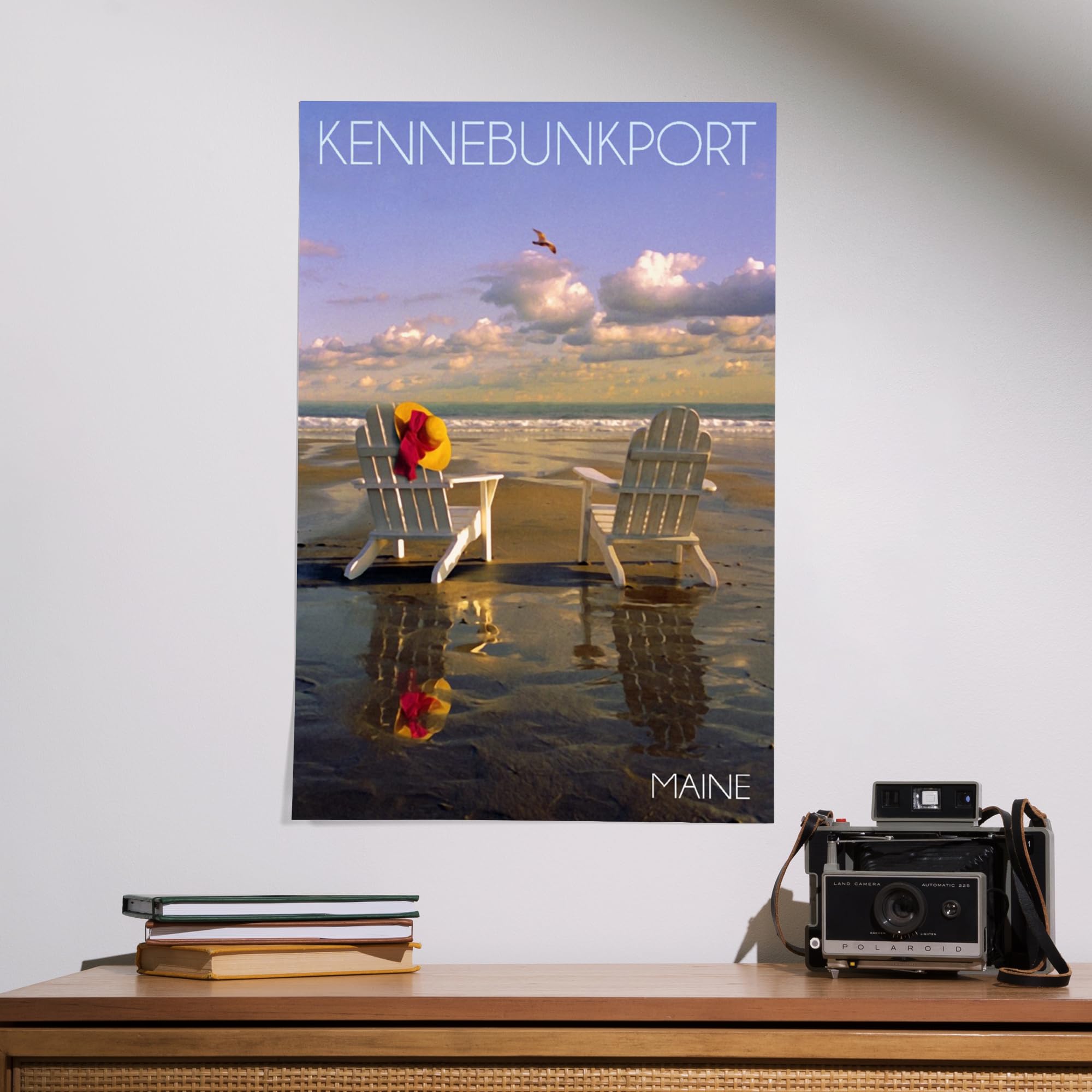 Lantern Press 16x24 Inch Giclee Art Print - Kennebunkport Maine Coastal Wall Decor with Adirondack Chairs Beach Scene | Perfect for Living Room, Bedroom & Office Wall Art