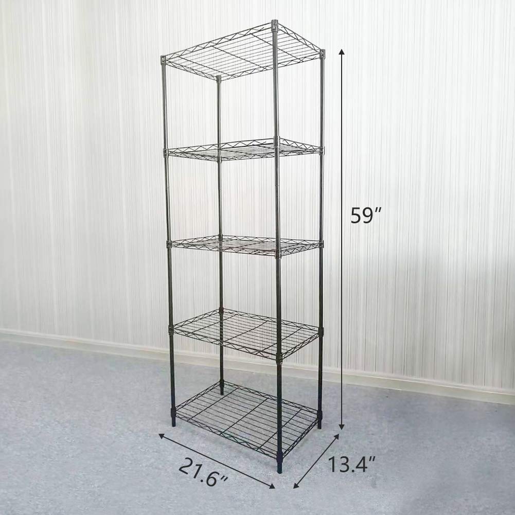 5-Shelf Steel Kitchen Organizer Rack - Heavy Duty Storage Shelving Unit for Pantry, Spice, Dishes & Cookware | Space Saving Wire Shelf for Kitchen, Bathroom & Garage Organization