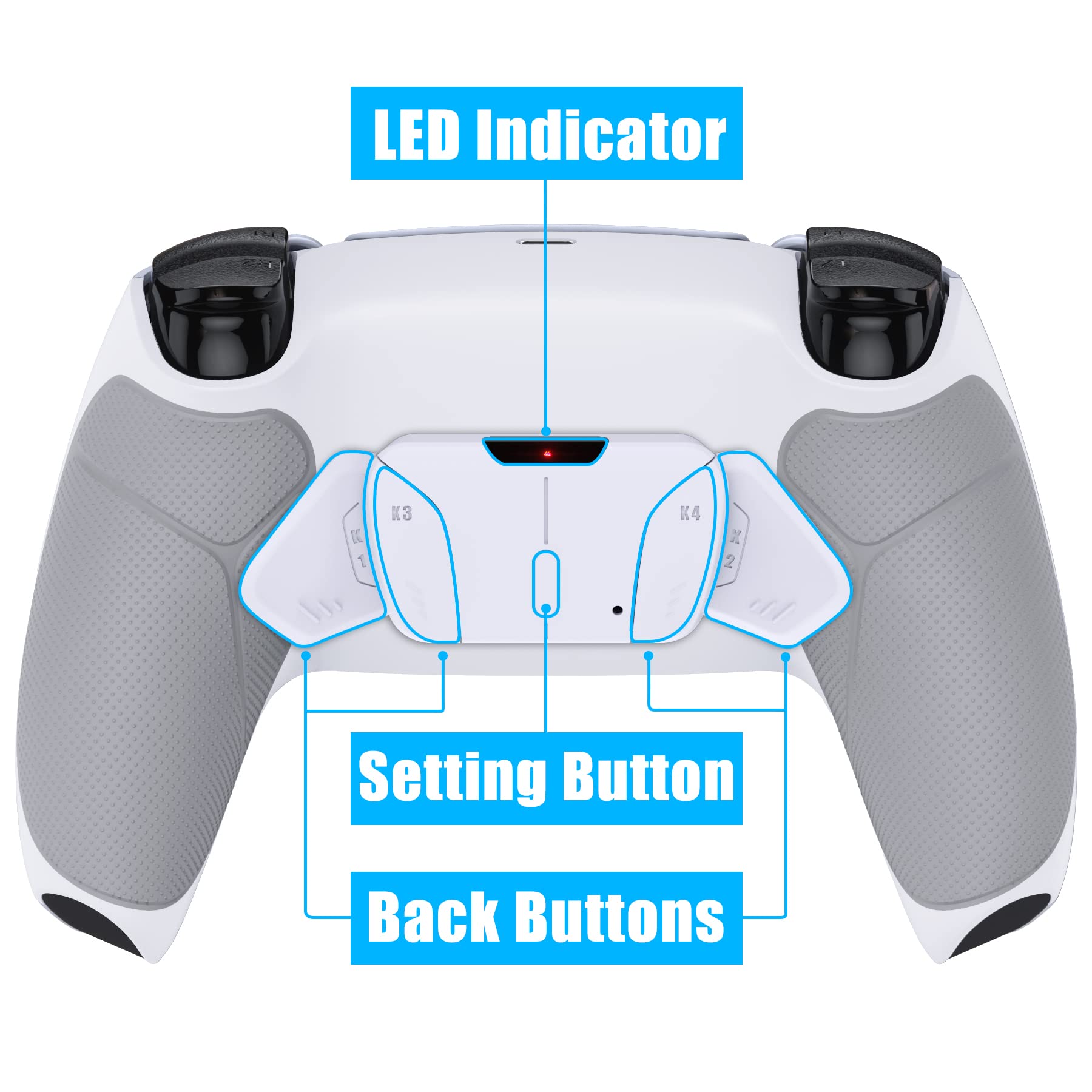 eXtremeRate Programmable RISE4 Remap Kit for PS5 Controller BDM-030/040/050 - Remapper Board, Rubberized Grip Back Case & Paddle Buttons (White Gray) - Perfect for Competitive Gaming & Custom Controller Setup