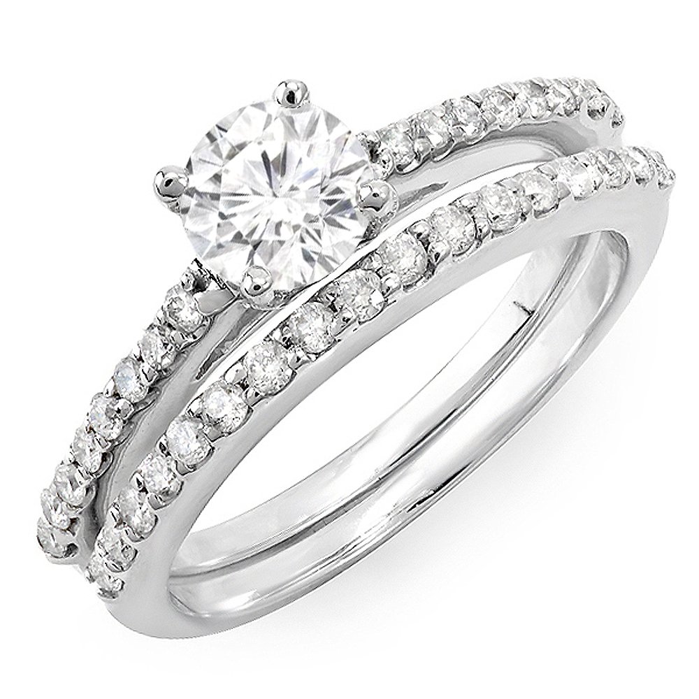 1.10 Cttw 14K White Gold Round Diamond Engagement Ring Set for Women - Dazzlingrock Bridal Collection | Perfect for Proposals, Weddings & Anniversary Gifts
