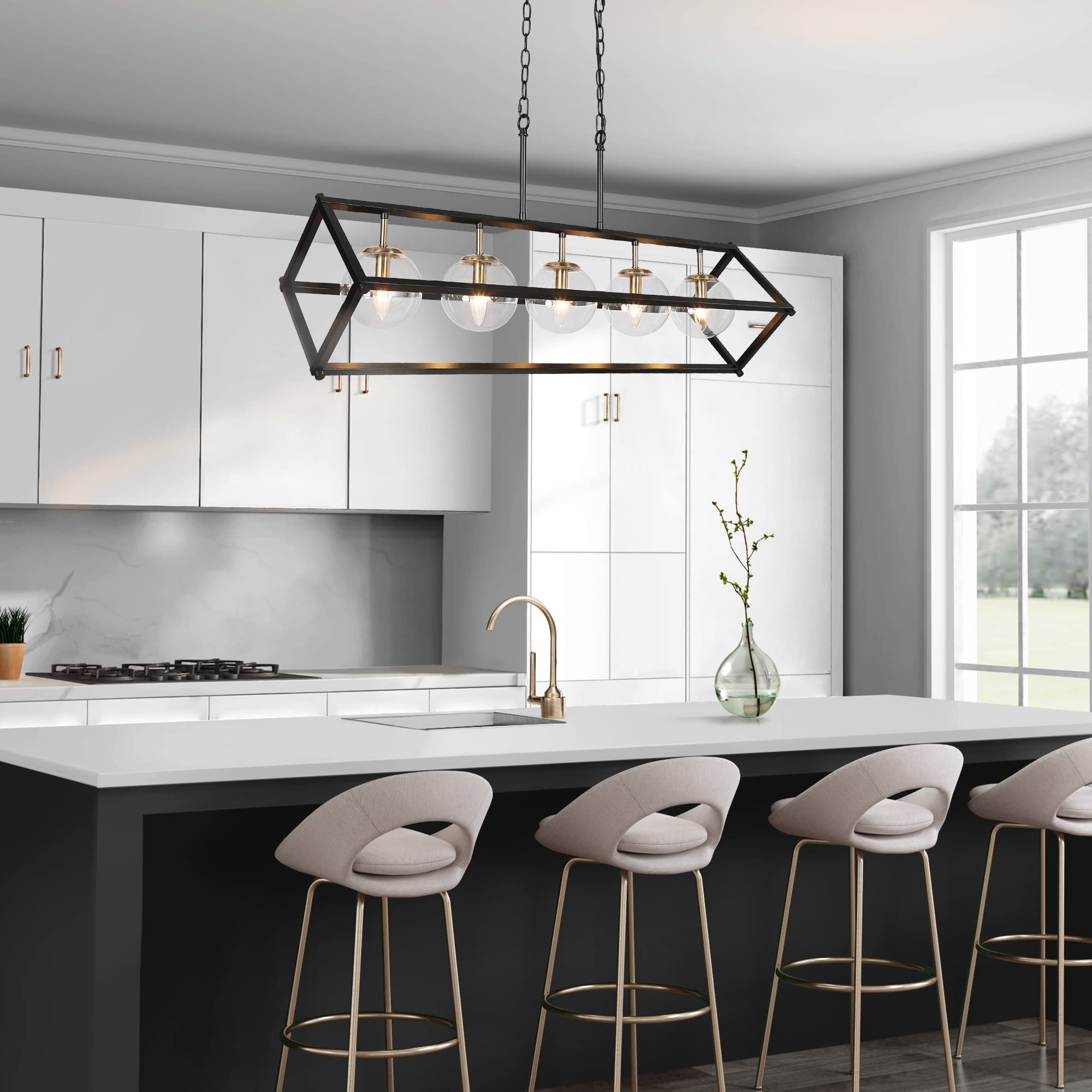 ZEVNI 5-Light Modern Black and Gold Chandelier - 41.5