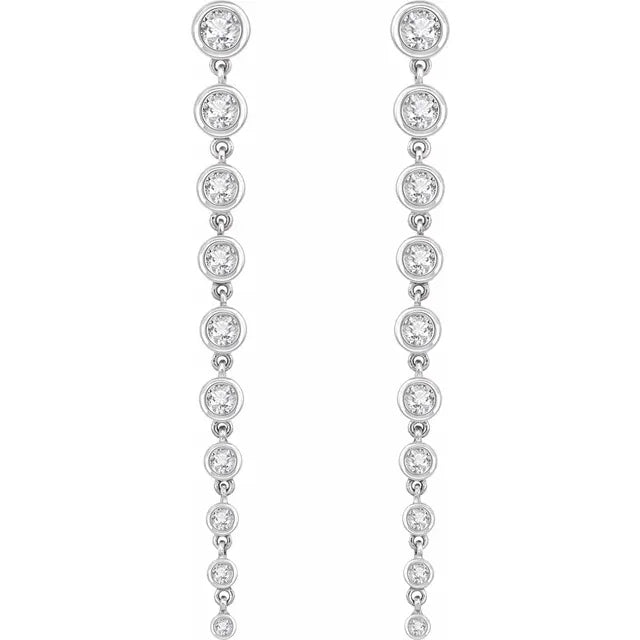 Scarlett Lab-Created Diamond Dangle Earrings for Women - 14K White Gold Stud Earrings with Sparkling Round Cut Stones - Perfect for Weddings, Parties & Special Occasions