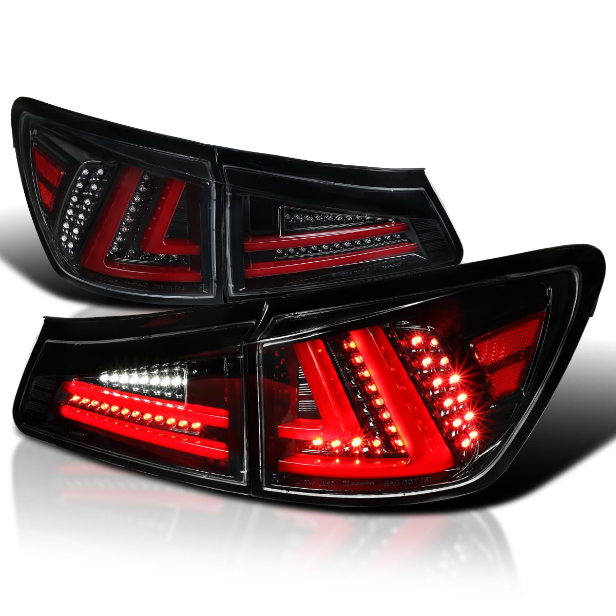 Spec-D Tuning Jet Black Housing Red LED Bar Tail Lights for 2006-2008 Lexus IS250 IS350 - Left & Right Pair Assembly - High Visibility & Style Upgrade for Night Driving & Car Customization