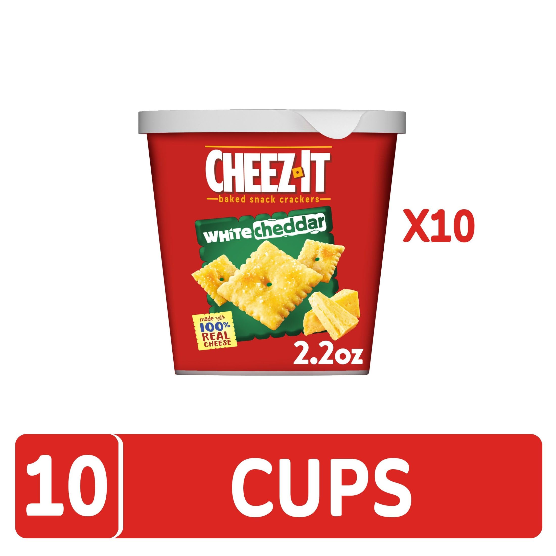Cheez-It White Cheddar Baked Cheese Crackers - 10 Cups | Crunchy Snack for Lunch, School, Parties & Movie Nights | Gluten-Free Baked Snacks for Kids & Adults