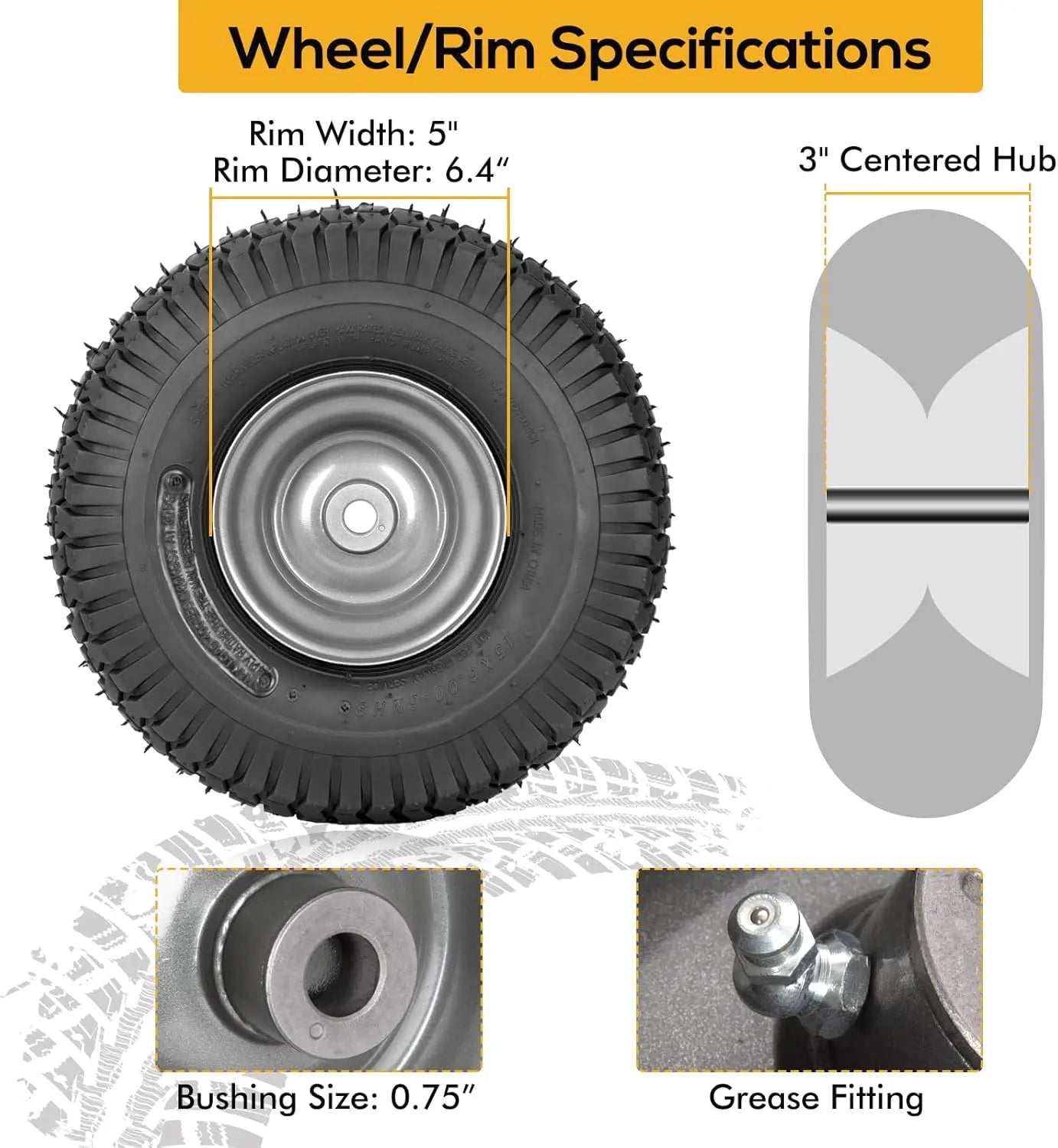 2PCS Autocessking 15x6.00-6 Front Tire & Wheel Assemblies for Craftsman Riding Mowers & Lawn Tractors – 3