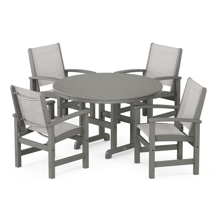 POLYWOOD Coastal 5-Piece Round Farmhouse Dining Set - Outdoor Patio Furniture for Backyard, Poolside & Beach House Dining