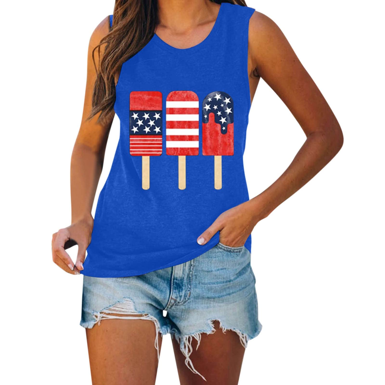 Women's Independence Day Print Tank Top - Summer Casual Sleeveless Muscle Tee Shirt | Perfect for 4th of July Celebrations, Beach Outings & Gym Workouts