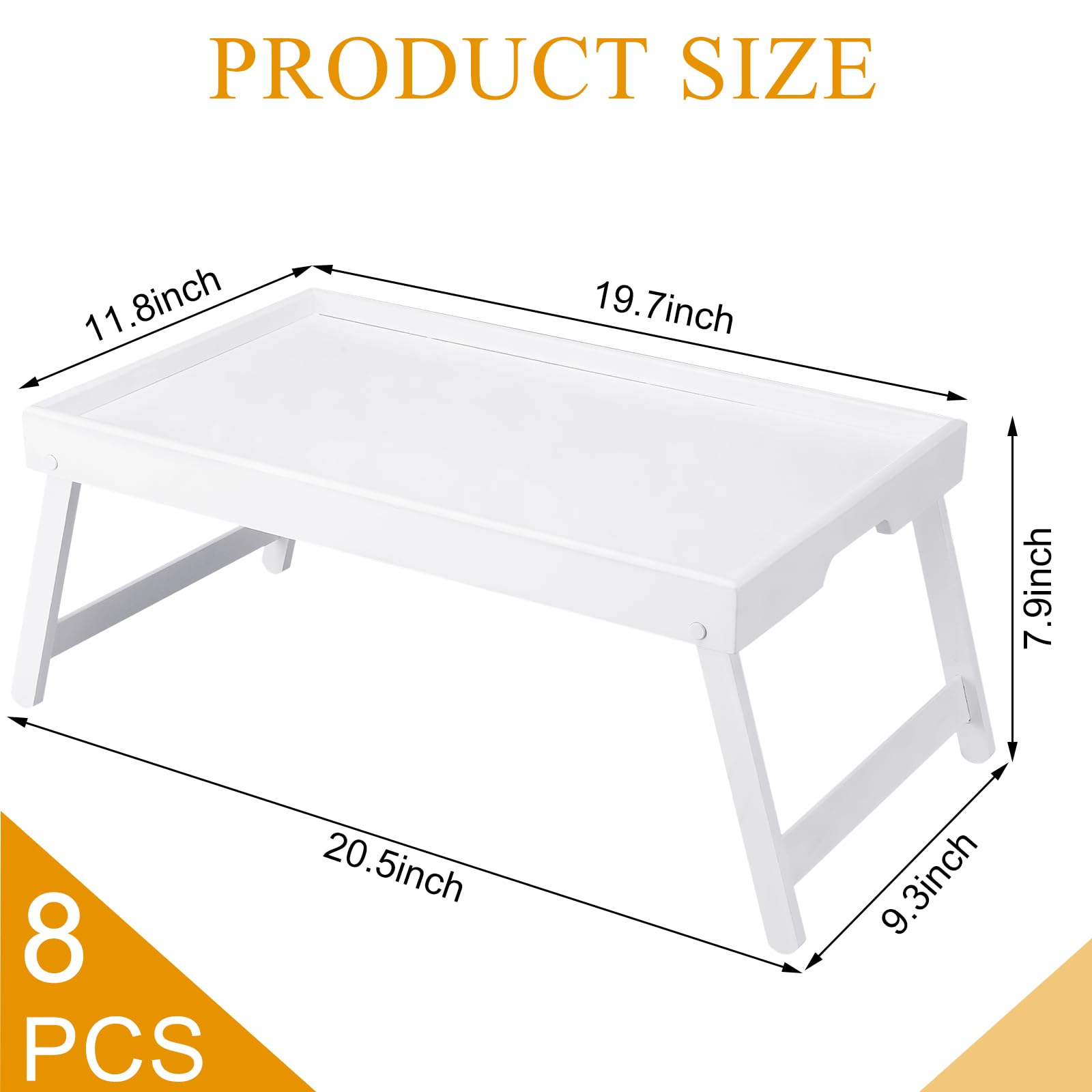 Soaoo Bamboo Bed Tray Table with Folding Legs - Portable Breakfast in Bed Tray, Multi-Purpose Serving Tray for Eating, Working, or Reading - Perfect for Sofa, Bed, Laptop Use, Sleepovers, and Parties (White, 8-Piece Set) - Ideal for Home, Office, Dorm, and Gift Giving