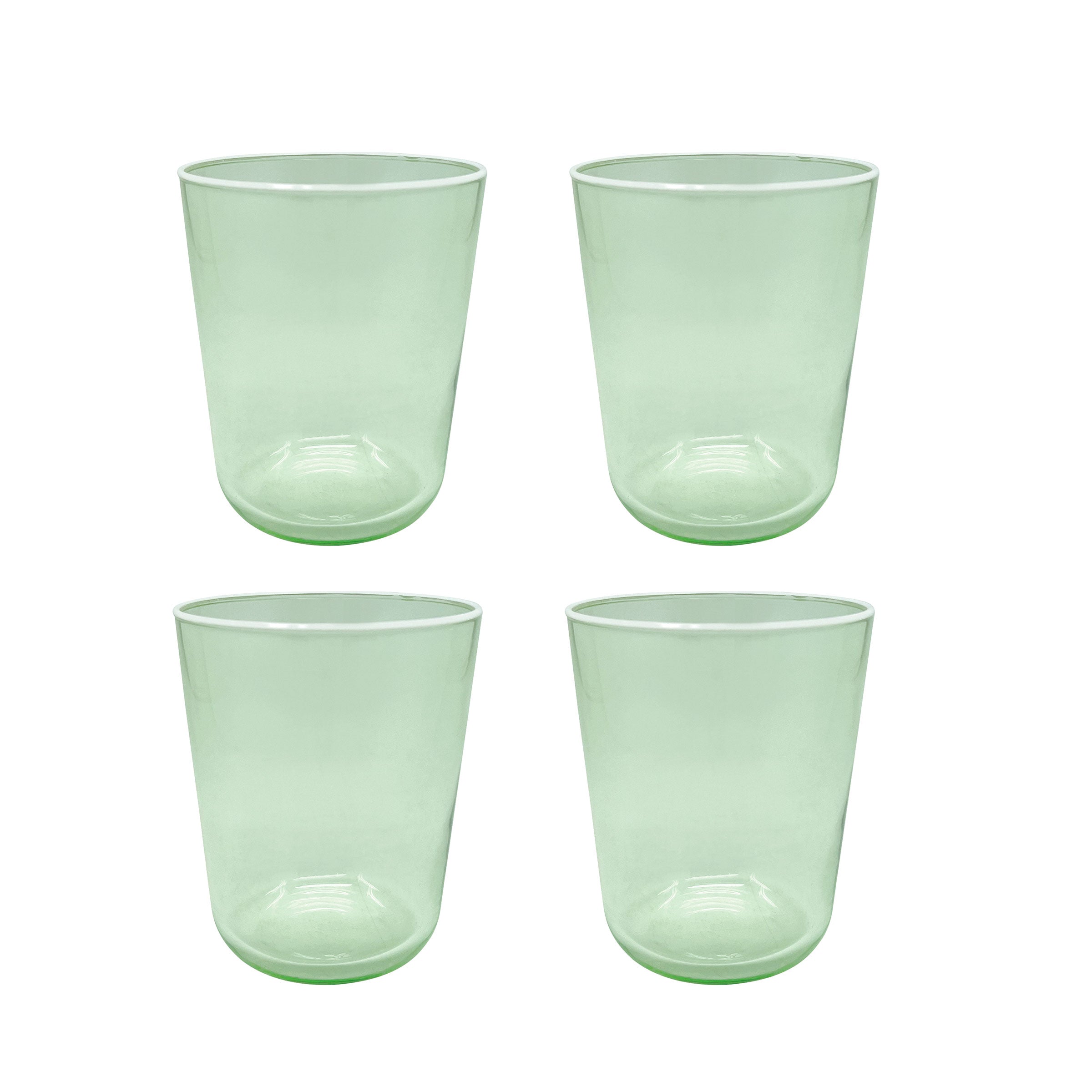 Premium Light Green with White Rim Double Old Fashioned Glass Set of 4 - Elegant Cocktail Glasses for Whiskey, Bourbon & Home Bar Decor