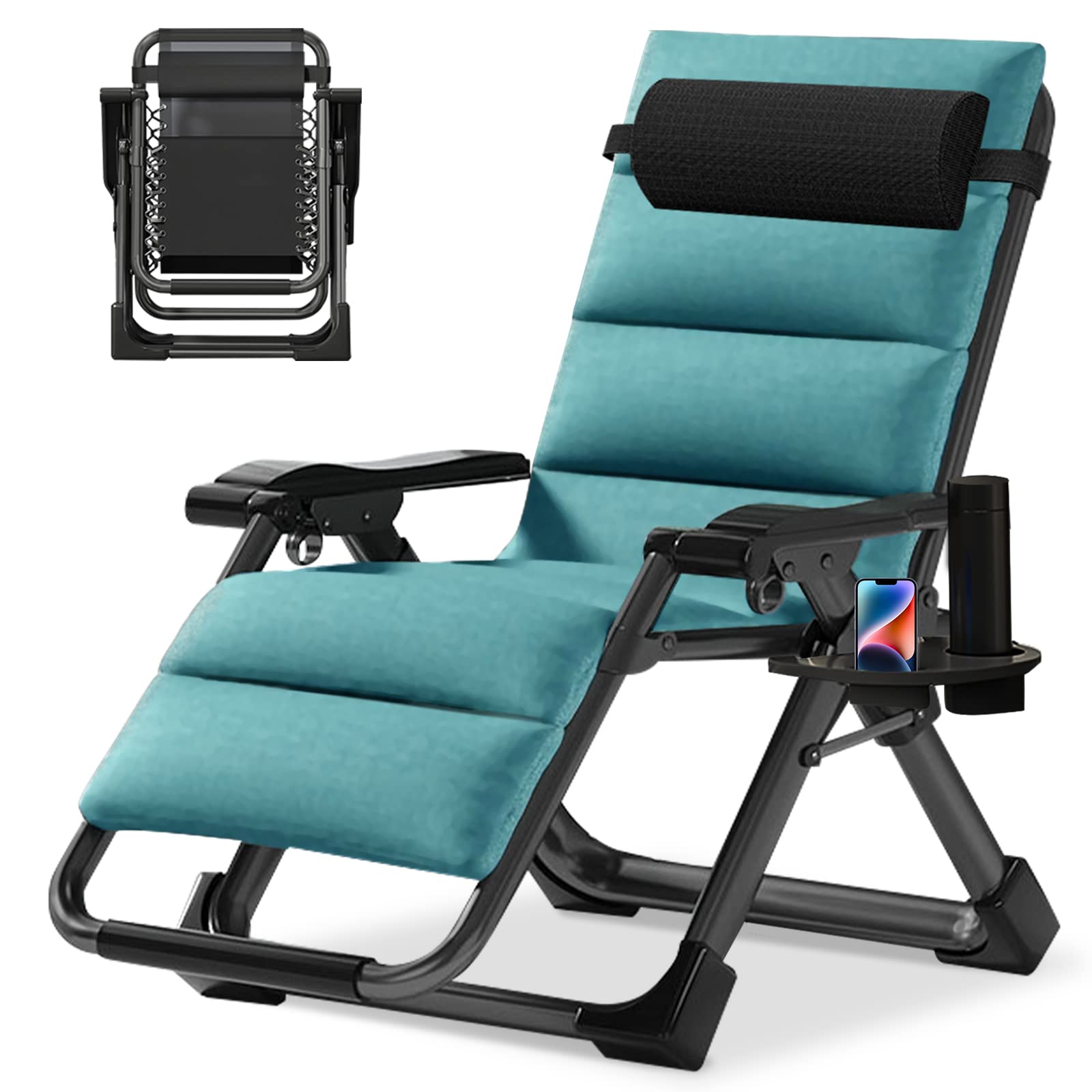 Barbella Zero Gravity Reclining Lounge Chair - Adjustable Folding Patio Chair with Removable Cushion, Headrest & Cup Holder - Perfect for Backyard, Poolside, Beach, and Indoor Relaxation