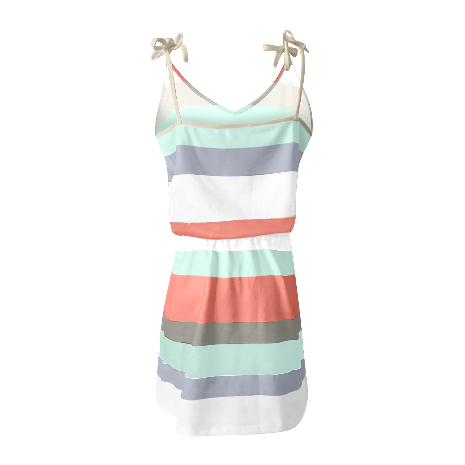 Stylish Women's Casual V-Neck Sleeveless Bandage Stripe Print Loose Vest Sling Dress - UK Size - Perfect for Summer Outings, Beach Parties & Elegant Evening Events
