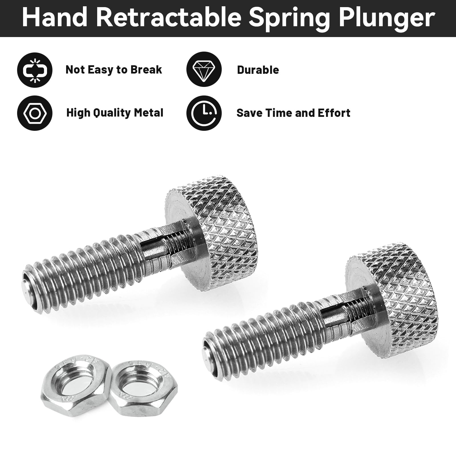 Stainless Steel M6 Quick Release Spring Plunger with Knurled Handle - 1/4''-20 Thread, 0.500'' Length (2-Pack, Silver) - Perfect for Packout Rolling Toolbox & Industrial Equipment Maintenance