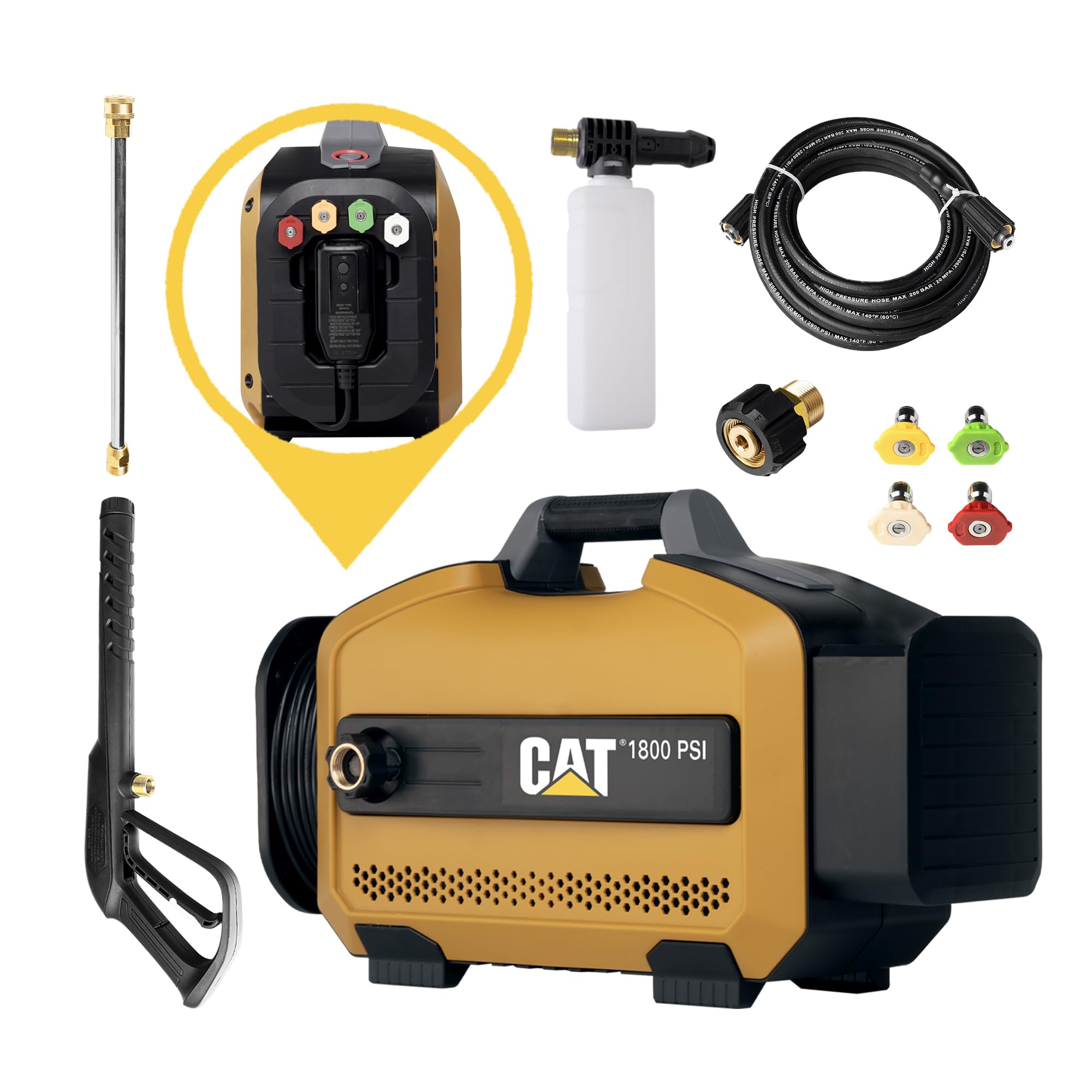 CAT Electric Pressure Washer 1800 PSI 2.0 GPM - High Pressure Hose, Quick Release Gun & Foam Cannon Included - Ideal for Cleaning Home Patio, Fence, Driveway, RV and Outdoor Surfaces - Powerful Electric Pressure Washer for Deep Cleaning