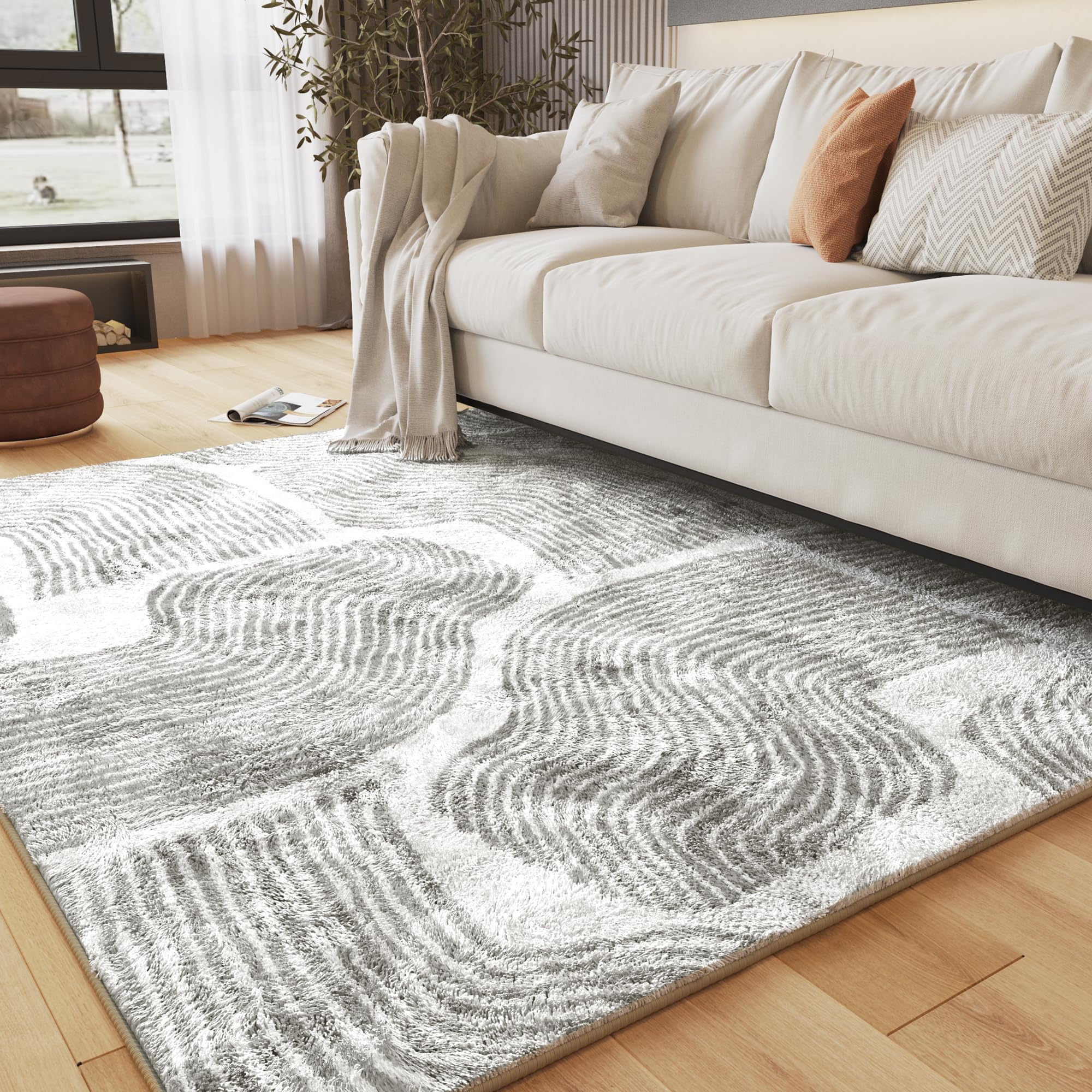 Zen Garden Ultra Soft 5x7 Area Rug - Non-Slip, Stain Resistant, Washable Living Room & Bedroom Rug (Gray) - Perfect for Meditation Spaces, Cozy Home Decor & High Traffic Areas