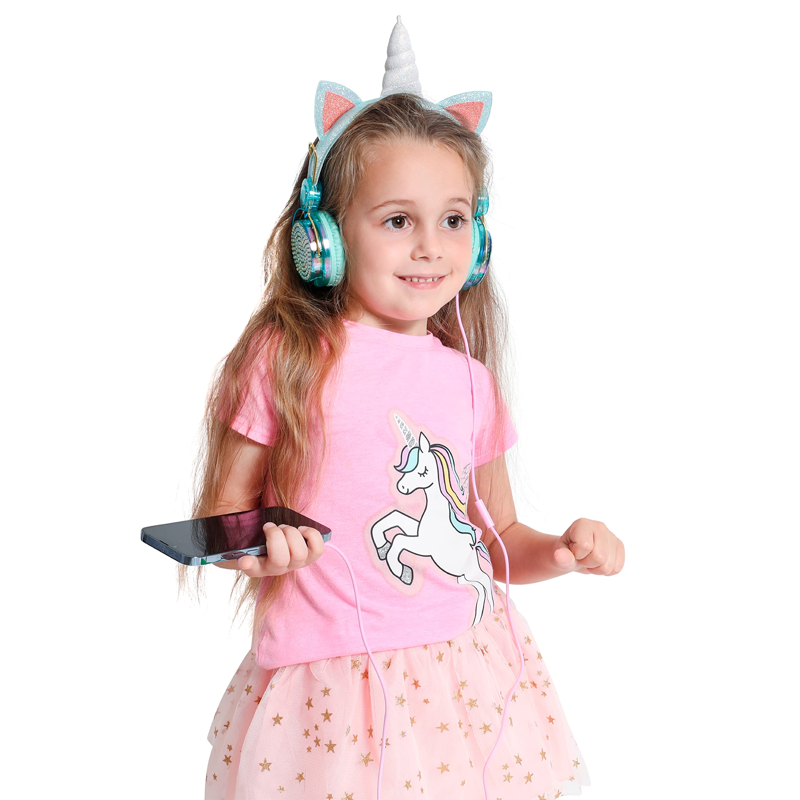 KOSMIKO Unicorn Headphones for Kids - Wired Over-Ear Headphones with Microphone & 3.5mm Jack - Cute Glittery Unicorn Design for Girls - Perfect for School, Home, Birthday Gifts & Online Learning