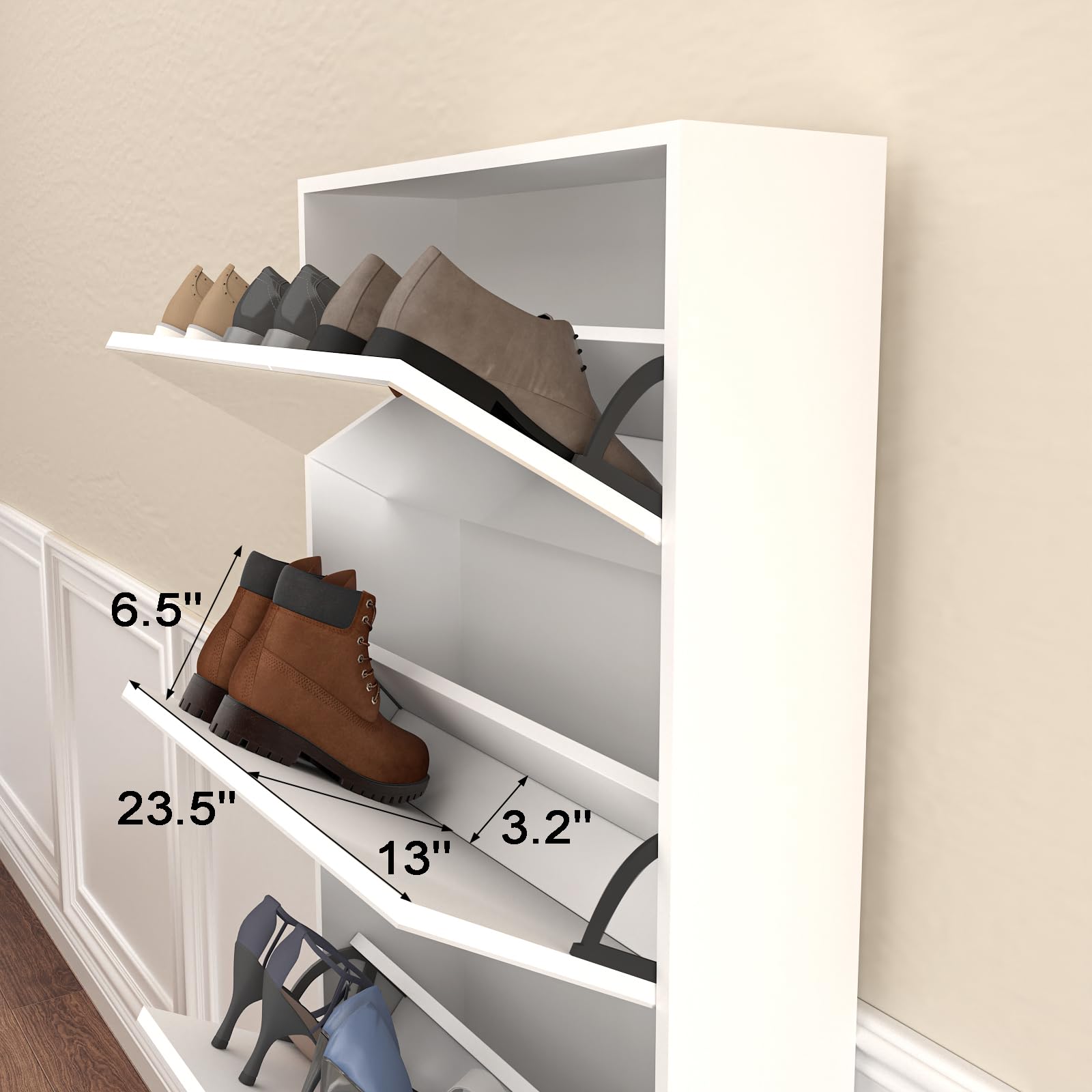 Modern Shoe Cabinet with Full-Length Mirror & 5 Flip Drawers - Freestanding Shoe Rack Organizer for Entryway, Living Room, Bedroom - Space-Saving Shoe Storage Solution for Small Apartments & Homes