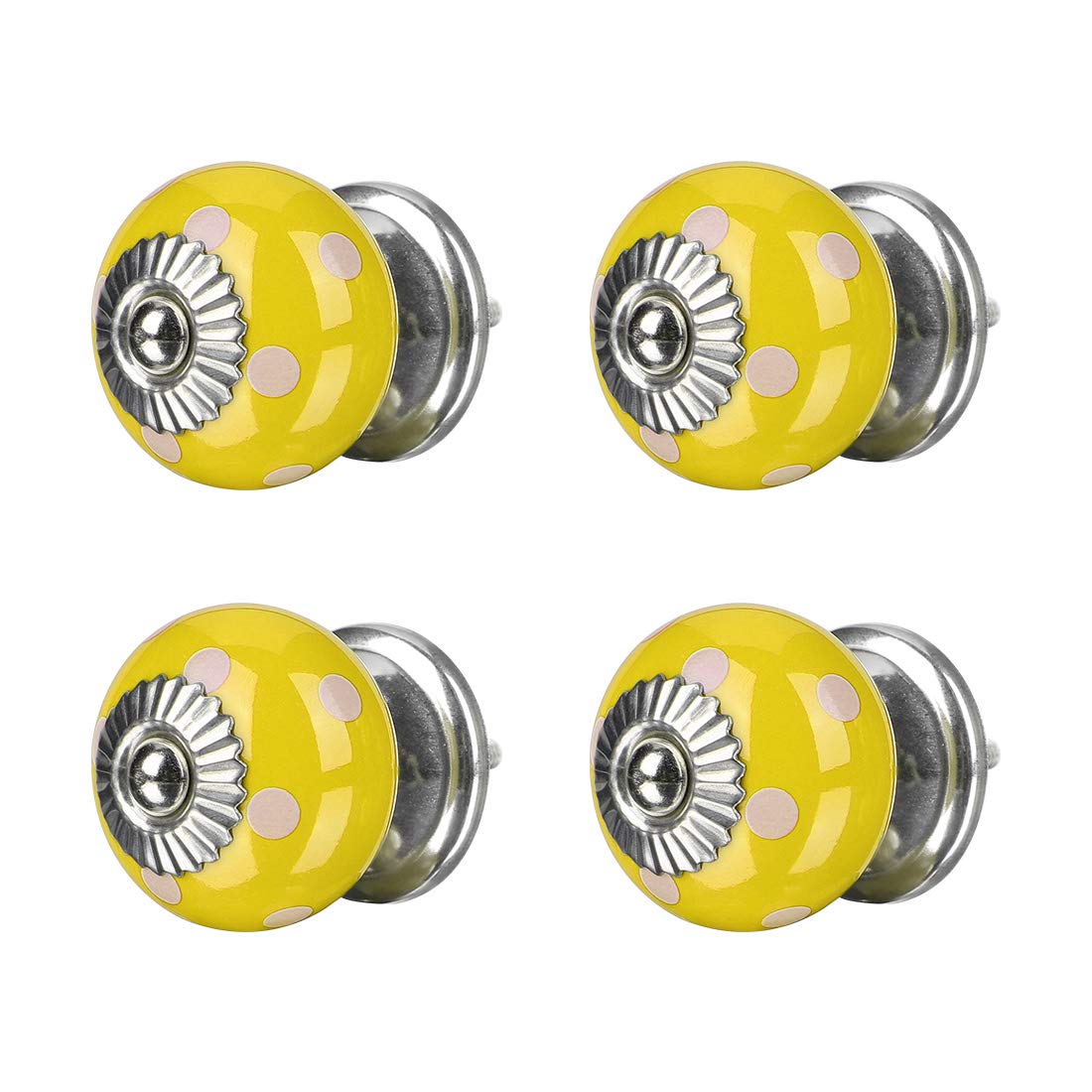 4pcs Ceramic Cabinet Knobs - Round Drawer Pull Handles for Wardrobe, Dresser, Cupboard & Home Door Replacement - Durable & Stylish in Yellow - Perfect for Kitchen, Bathroom & Furniture Upgrade