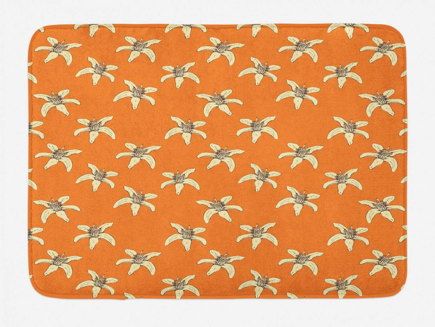 Ambesonne Floral Bath Mat - Non-Slip Plush Bathroom Rug with Pastel Lily Blossoms & Botanical Design, 30.2 x 20 Inches, Dark Orange & Cream - Perfect for Bathroom Decor, Shabby Chic Style & Cozy Home Spa Experience