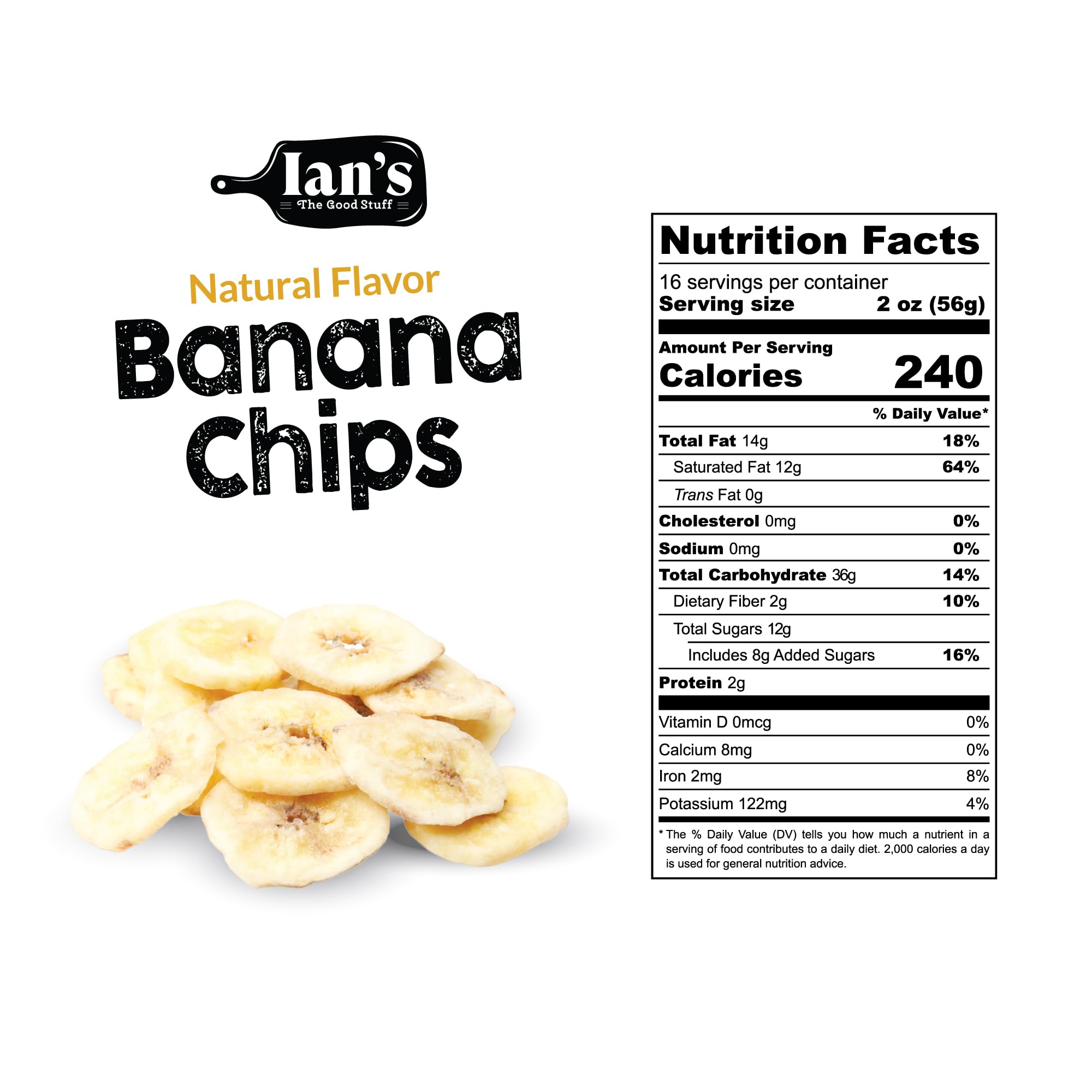IAN's Sweetened Dried Banana Chips (2lb) - Healthy Crunchy Snack for Adults & Kids - Perfect for Lunchboxes, Hiking & On-the-Go Snacking