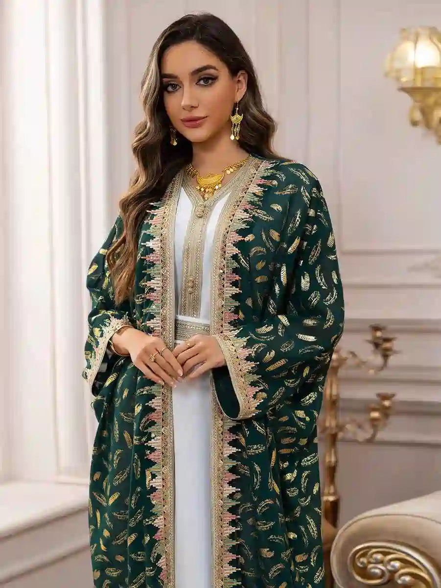 Elegant 2-Piece Eid Outfit - Bronzing Chiffon Caftan Kaftan Dress with Inner Sleeveless Dress #25454 for Women's Special Occasions, Parties & Festive Celebrations