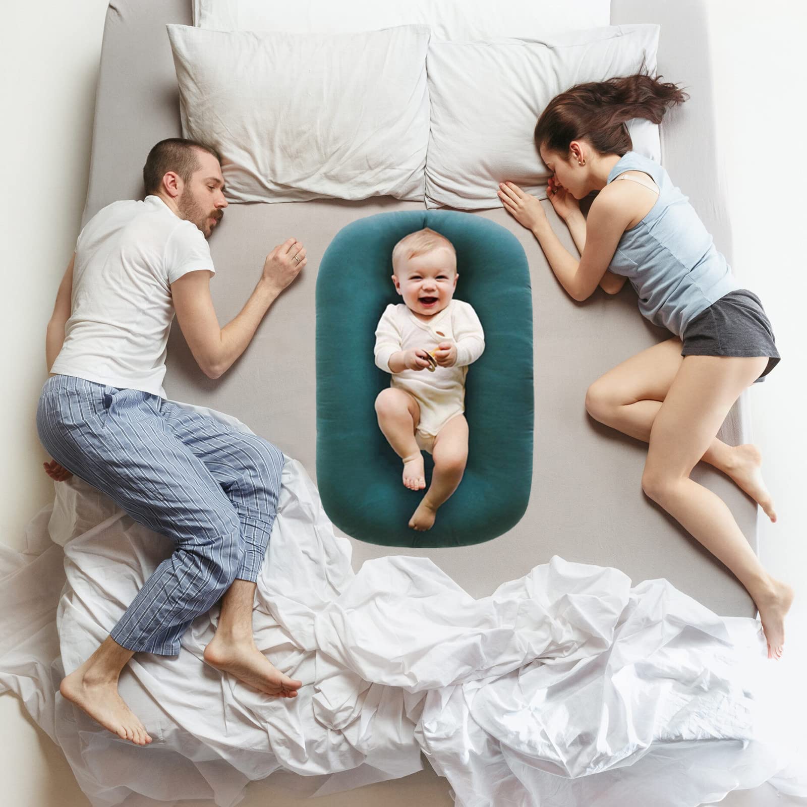 2024 Baby Lounger Pillow - 100% Organic Cotton Infant Nest for Newborns 0-24 Months | Breathable & Hypoallergenic Baby Lounger for Boys & Girls | Perfect for Nursery, Co-Sleeping & Tummy Time (Green)